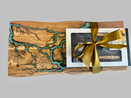 Resin Charcuterie Board with Cheese Knife Set | Fractal Flow Designs - Resin Boards