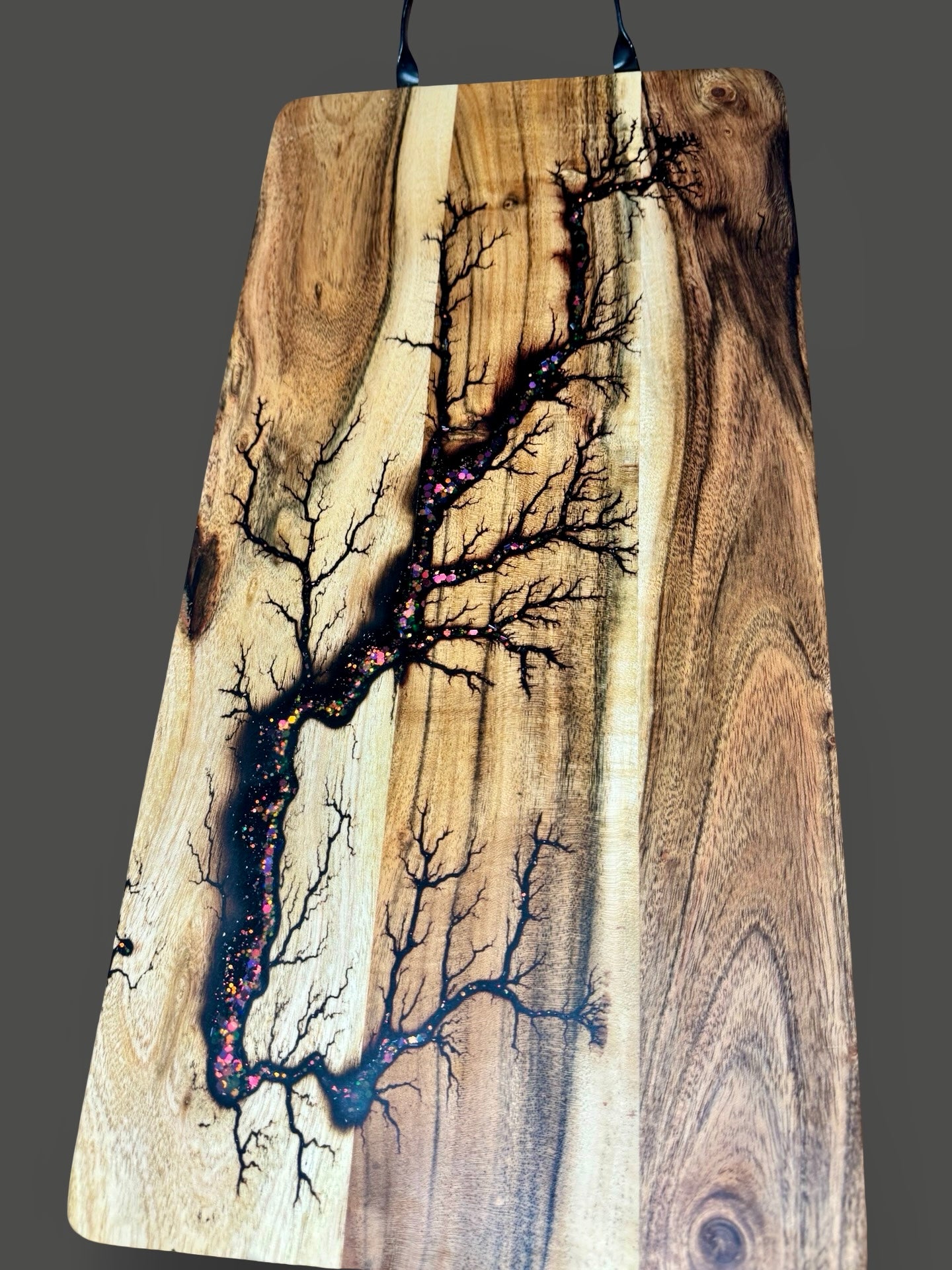 Fractal Flow Designs resin serving board handcrafted in Bairnsdale, Victoria. Australian-made timber platter perfect for charcuterie, grazing spreads, and luxury wedding gifts