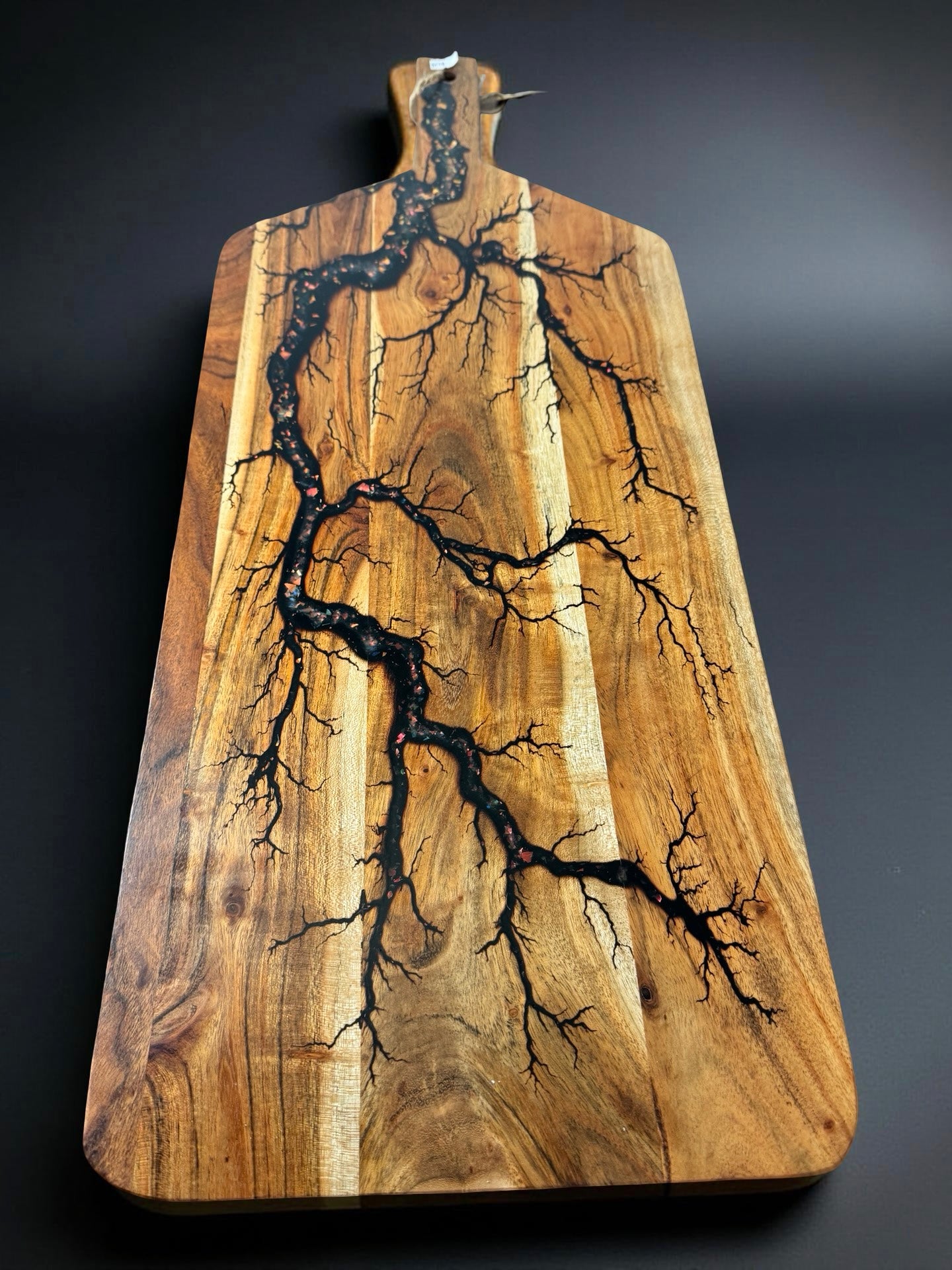 Australian made large serving paddle sustainable timber with bold resin detail East Gippsland