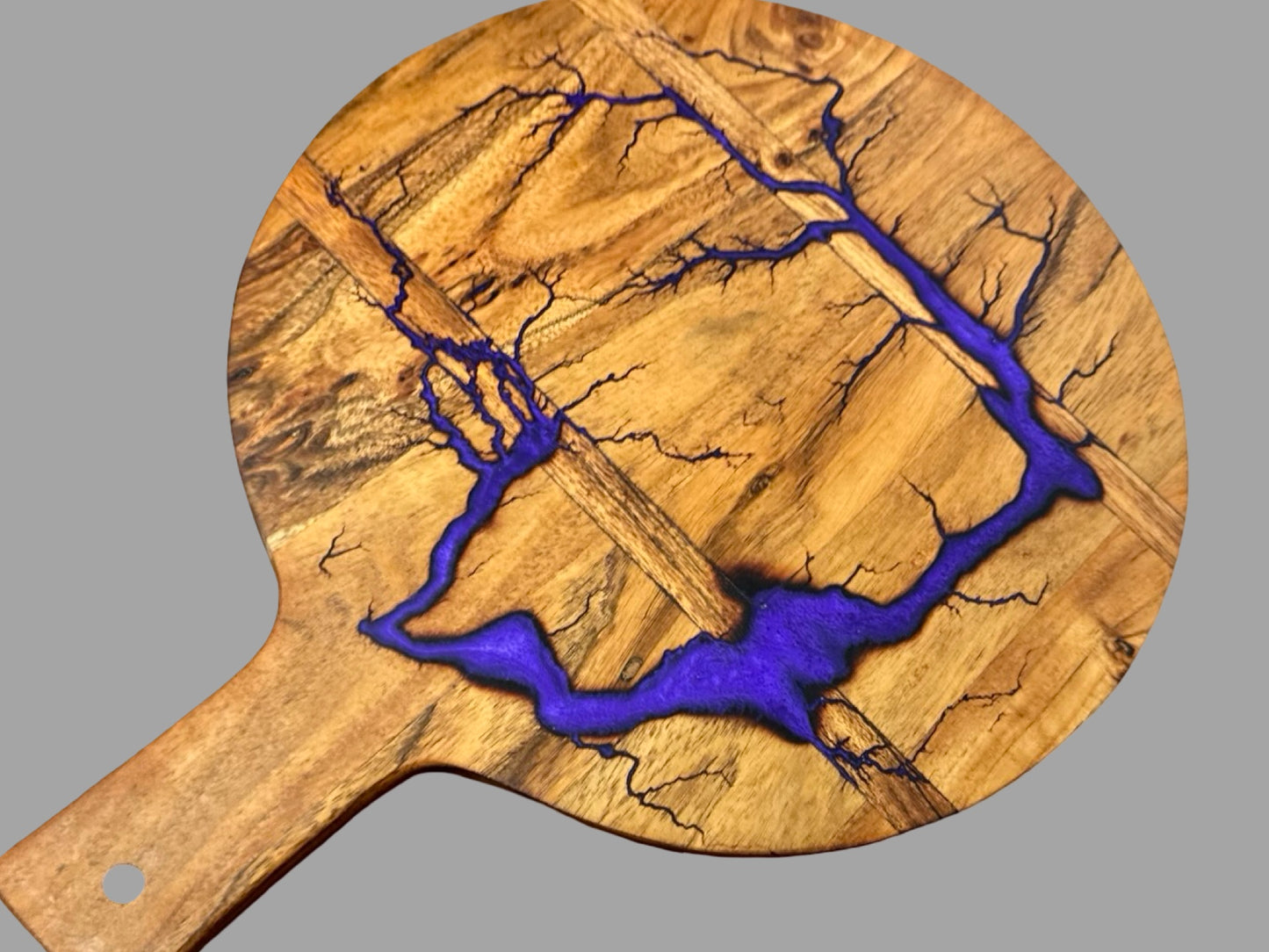 Wood and resin round cheese platter, premium serving board by Fractal Flow Designs Australia