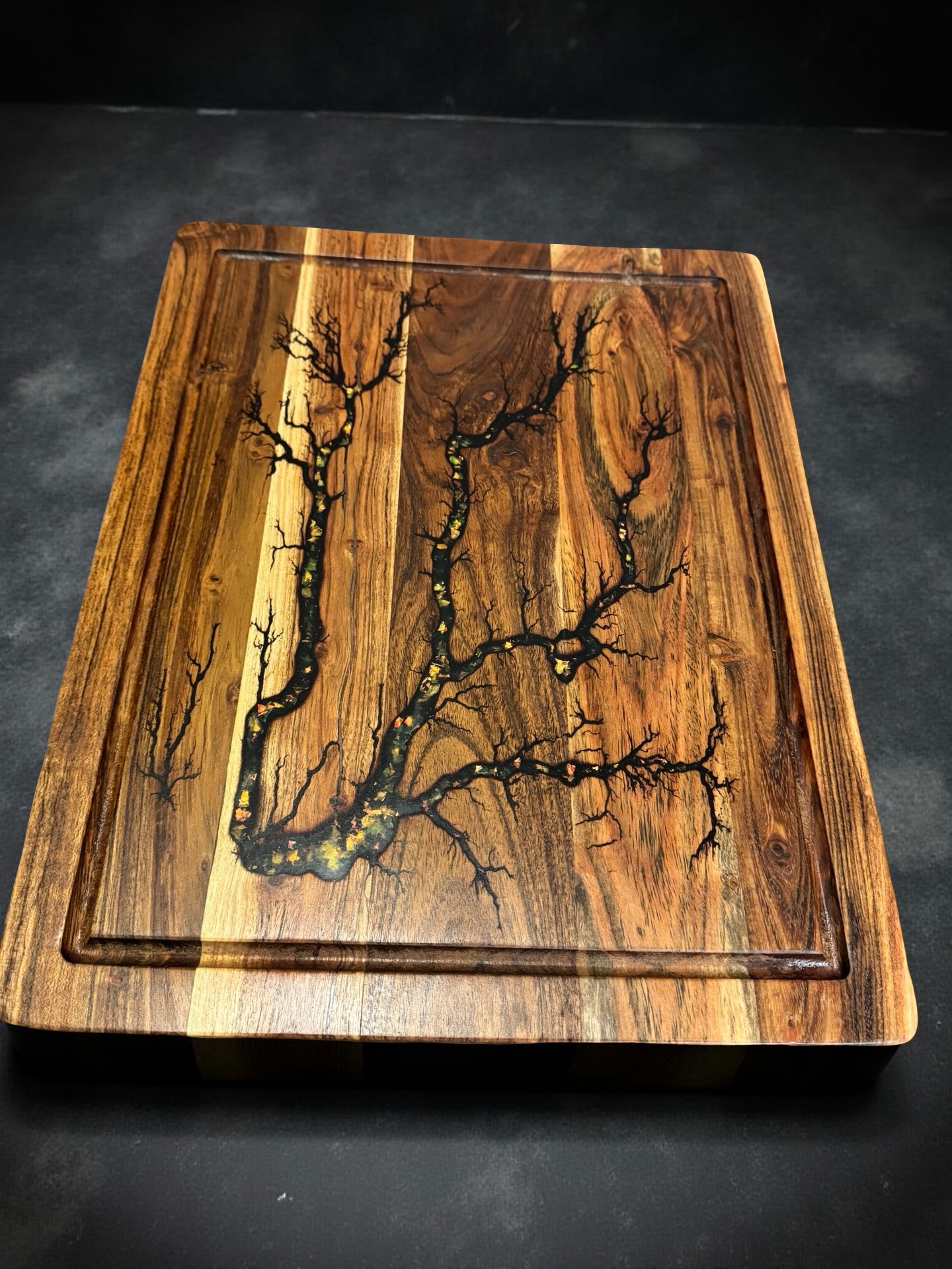 Premium timber chopping board resin art design by Fractal Flow Designs Australia