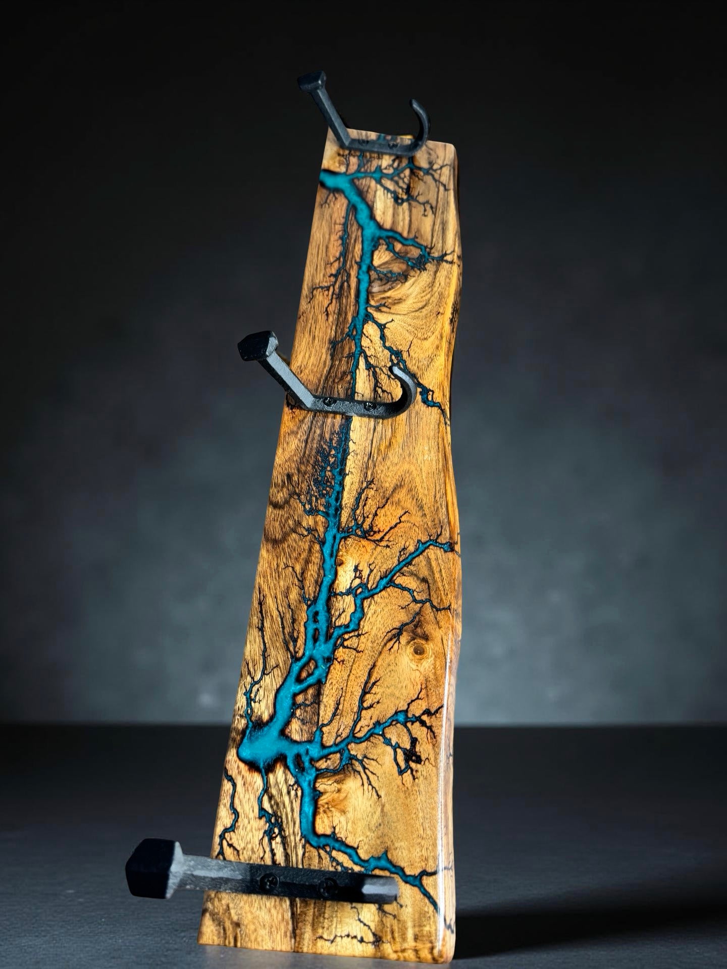 Australian timber coat rack with handcrafted resin artwork