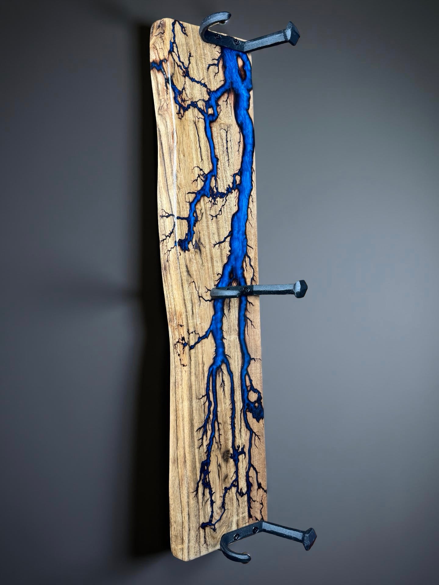 Deep blue resin coat rack on sustainable timber, handcrafted East Gippsland design