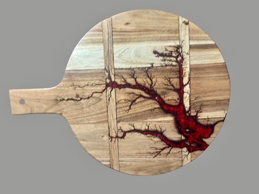 Premium resin cheese board red flash design by Fractal Flow Designs East Gippsland