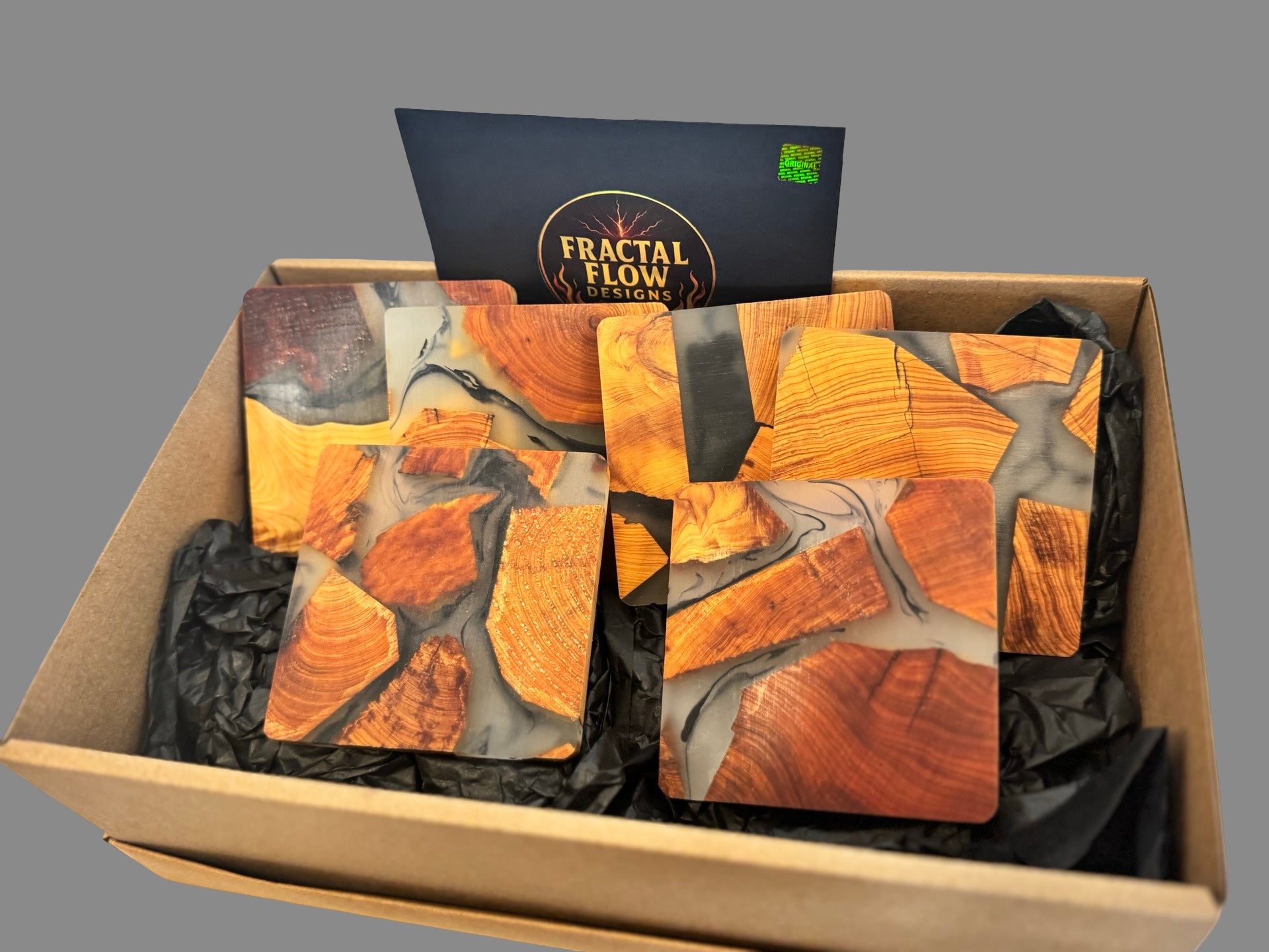 Resin coasters East Gippsland VIC – handcrafted timber drinkware accessories by Fractal Flow Designs, Australian-made.