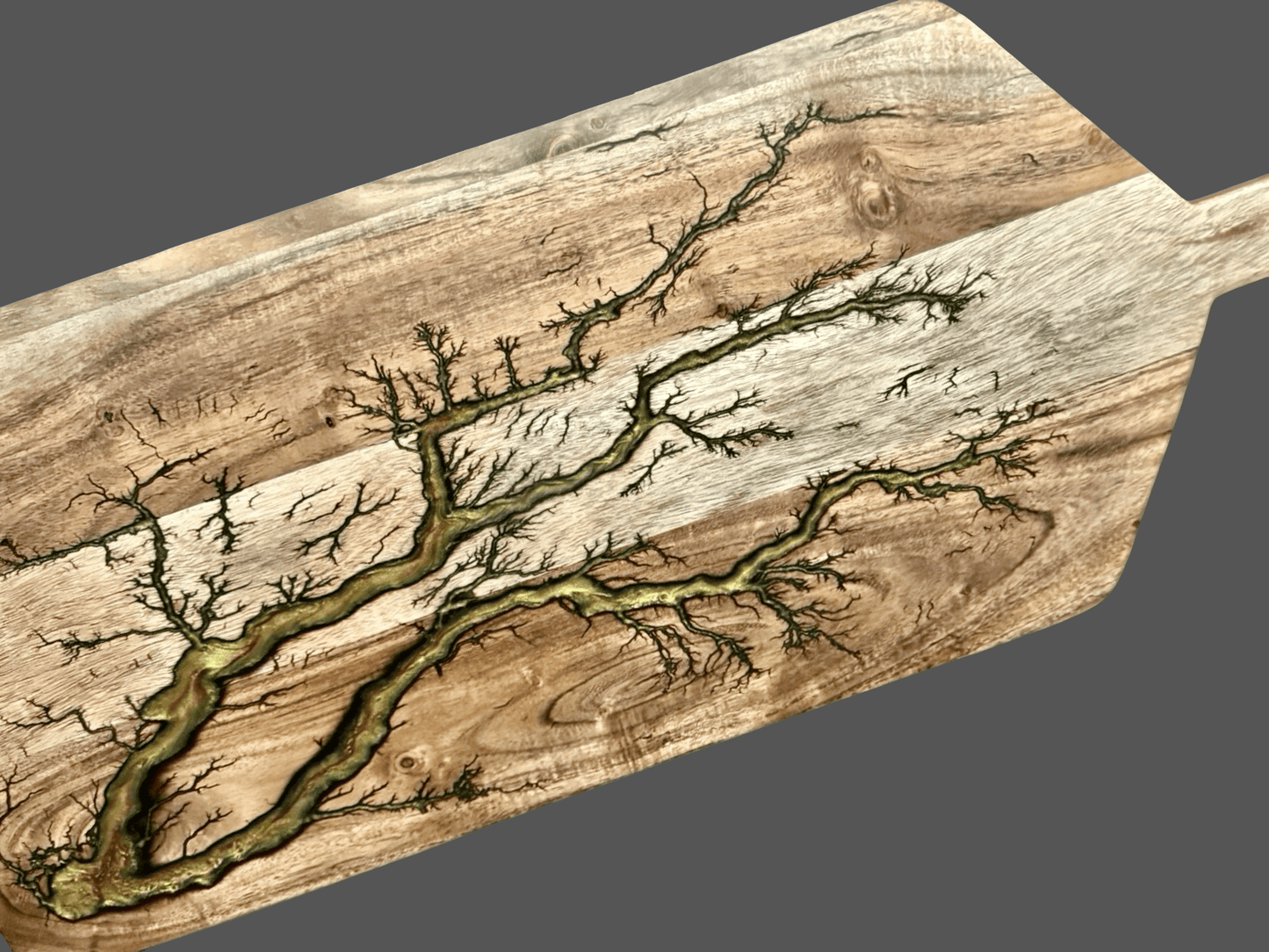 Large handcrafted grazing paddle board with resin detail – artisan timber platter by Fractal Flow Designs, ships Australia-wide, perfect for entertaining.