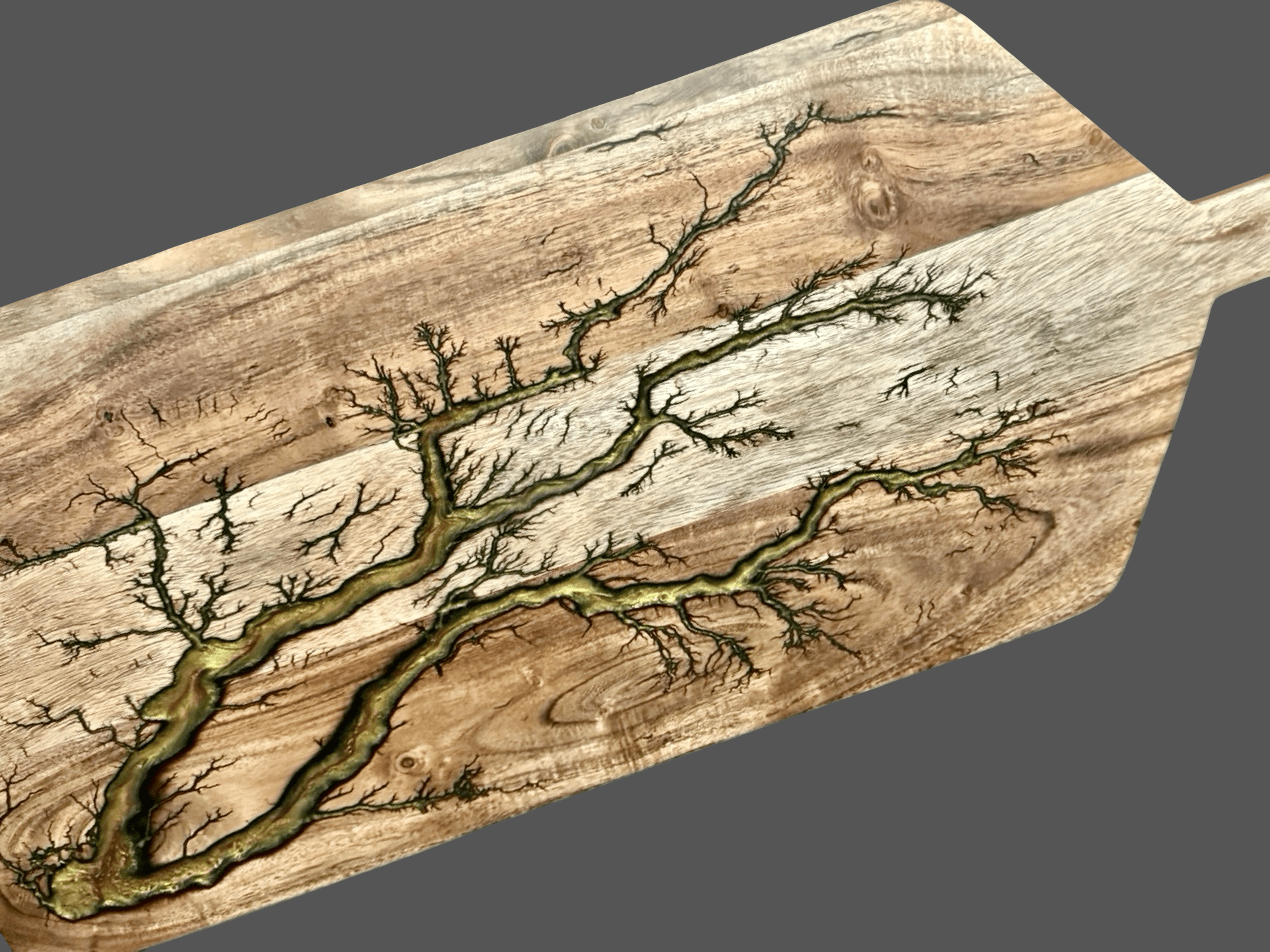Large handcrafted grazing paddle board with resin detail – artisan timber platter by Fractal Flow Designs, ships Australia-wide, perfect for entertaining.