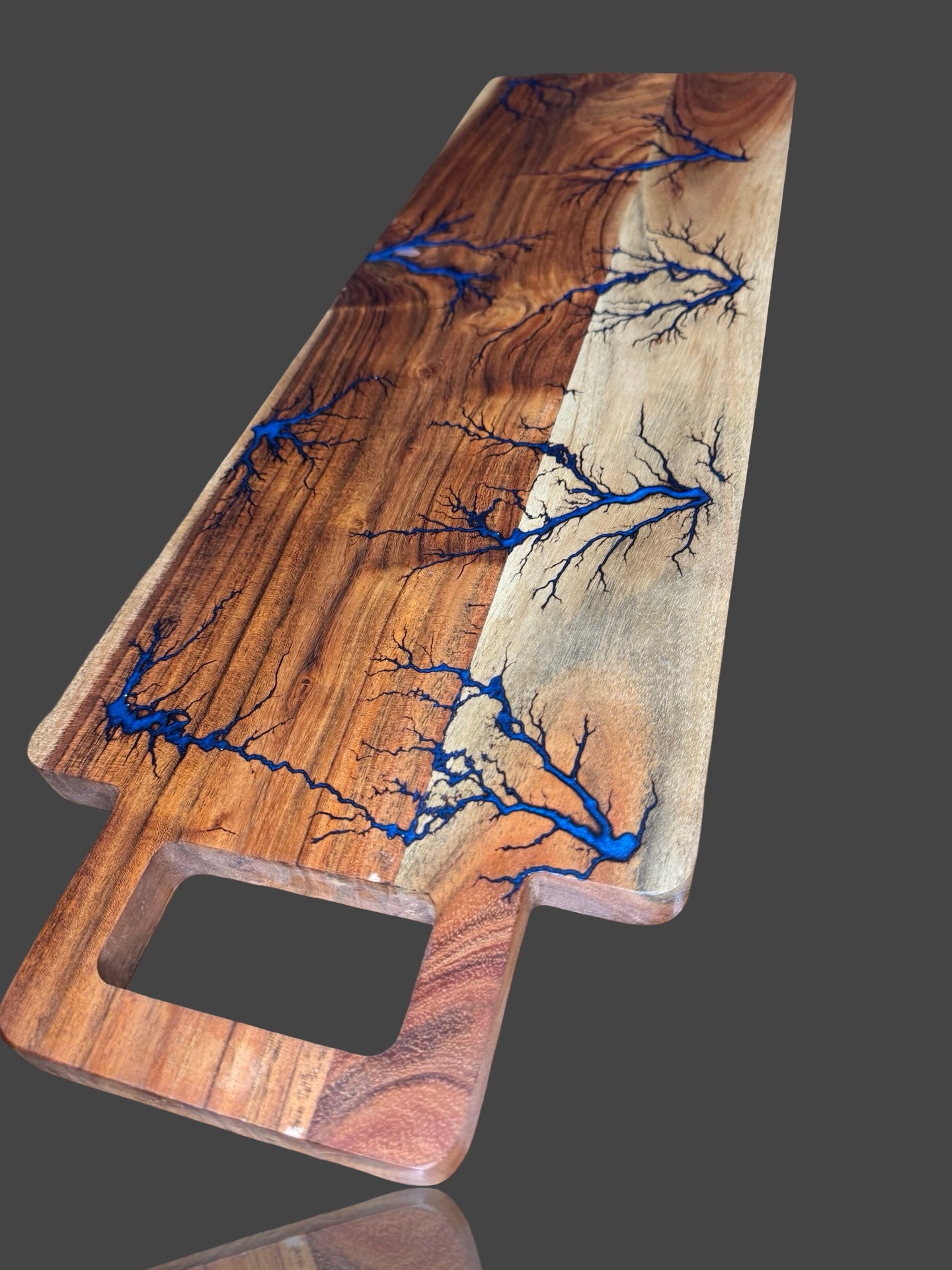 Handcrafted charcuterie board by Fractal Flow Designs – resin art on premium Australian hardwood with fractal burning. Luxury artisan platter for cheese, grazing, and entertaining. Made in Bairnsdale Victoria, perfect wedding and corporate gift option.