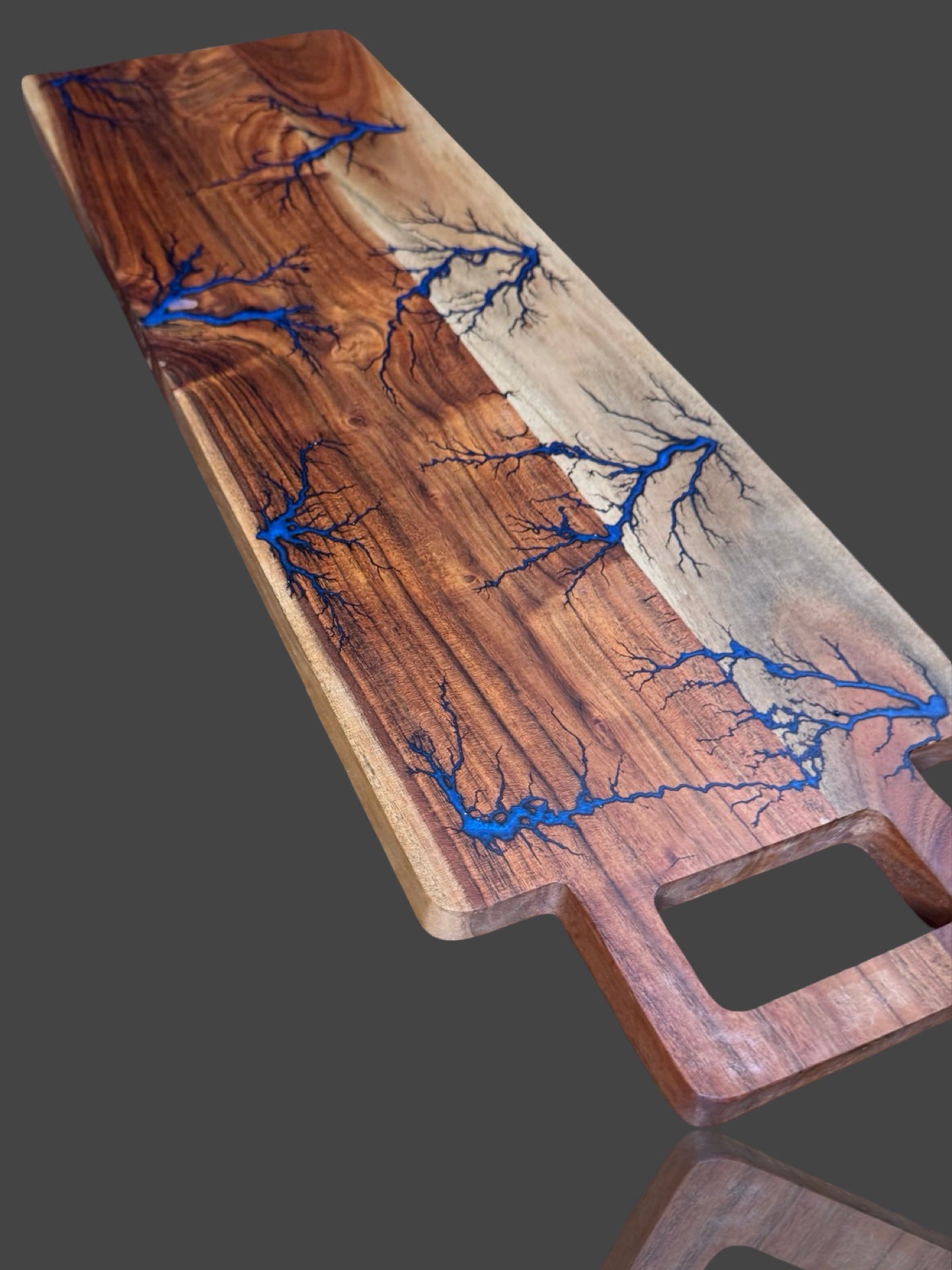 Fractal Flow Designs artisan charcuterie board – handcrafted from Australian hardwood with resin artistry and fractal burning. Premium timber serving platter for cheese, grazing, and wine nights. Made in Bairnsdale Victoria, luxury gift for weddings and birthdays.