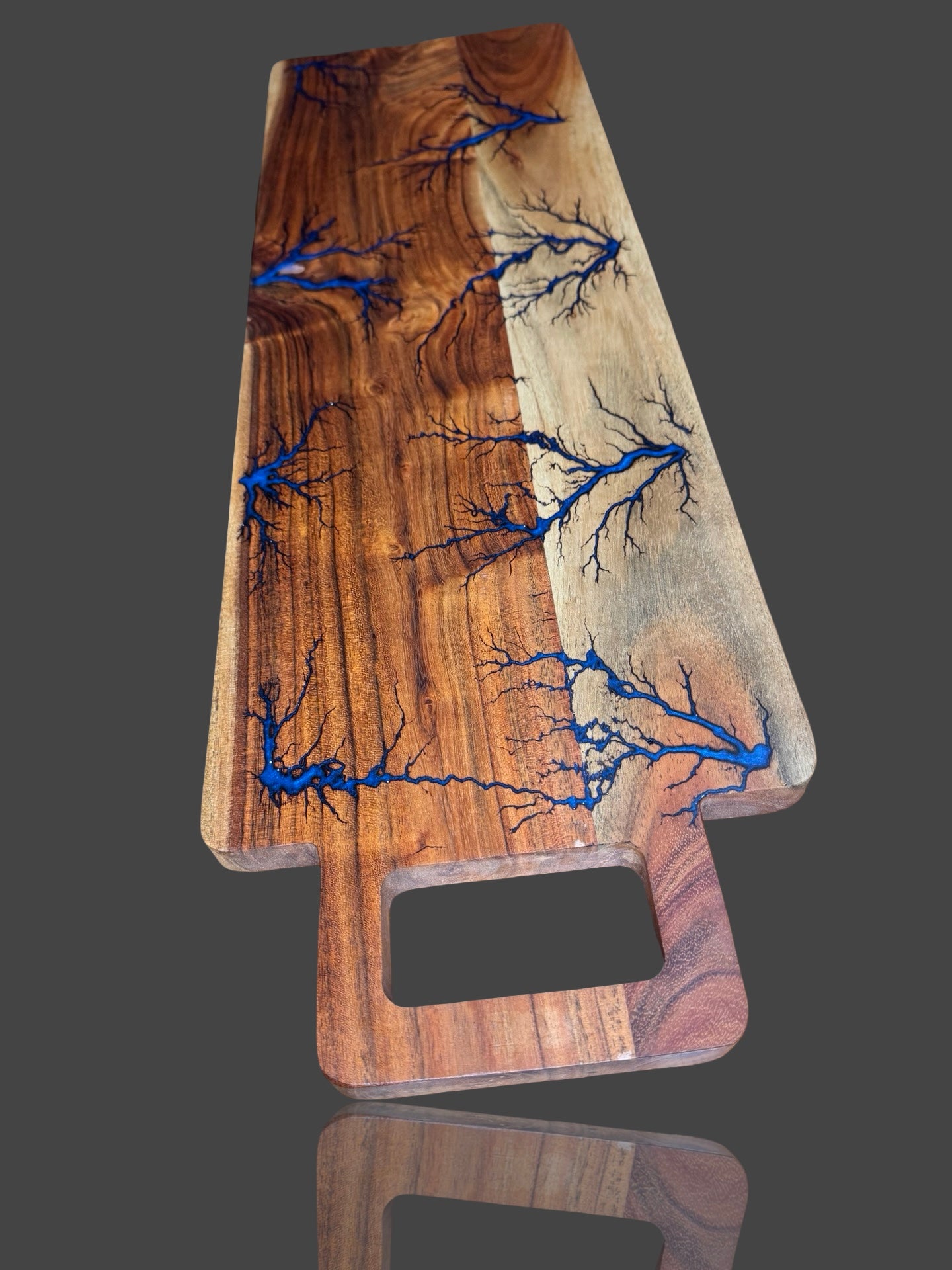 Luxury charcuterie board by Fractal Flow Designs – handcrafted Australian hardwood with resin details and fractal burning. Premium serving platter for cheese, grazing, and entertaining. Made in Bairnsdale Victoria, ideal artisan gift for weddings and corporate occasions.