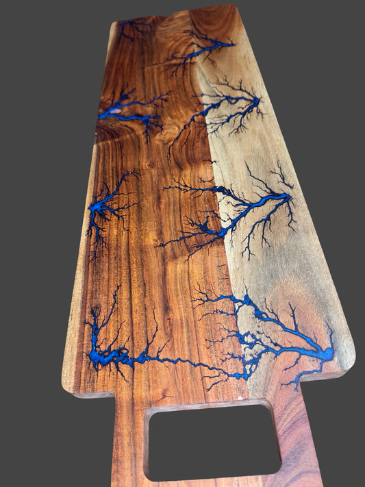 Charcuterie board by Fractal Flow Designs – artisan Australian hardwood with resin accents and fractal burning. Premium timber platter for cheese, grazing, and entertaining. Handcrafted in Bairnsdale Victoria. Perfect for weddings, anniversaries, and housewarming gifts.