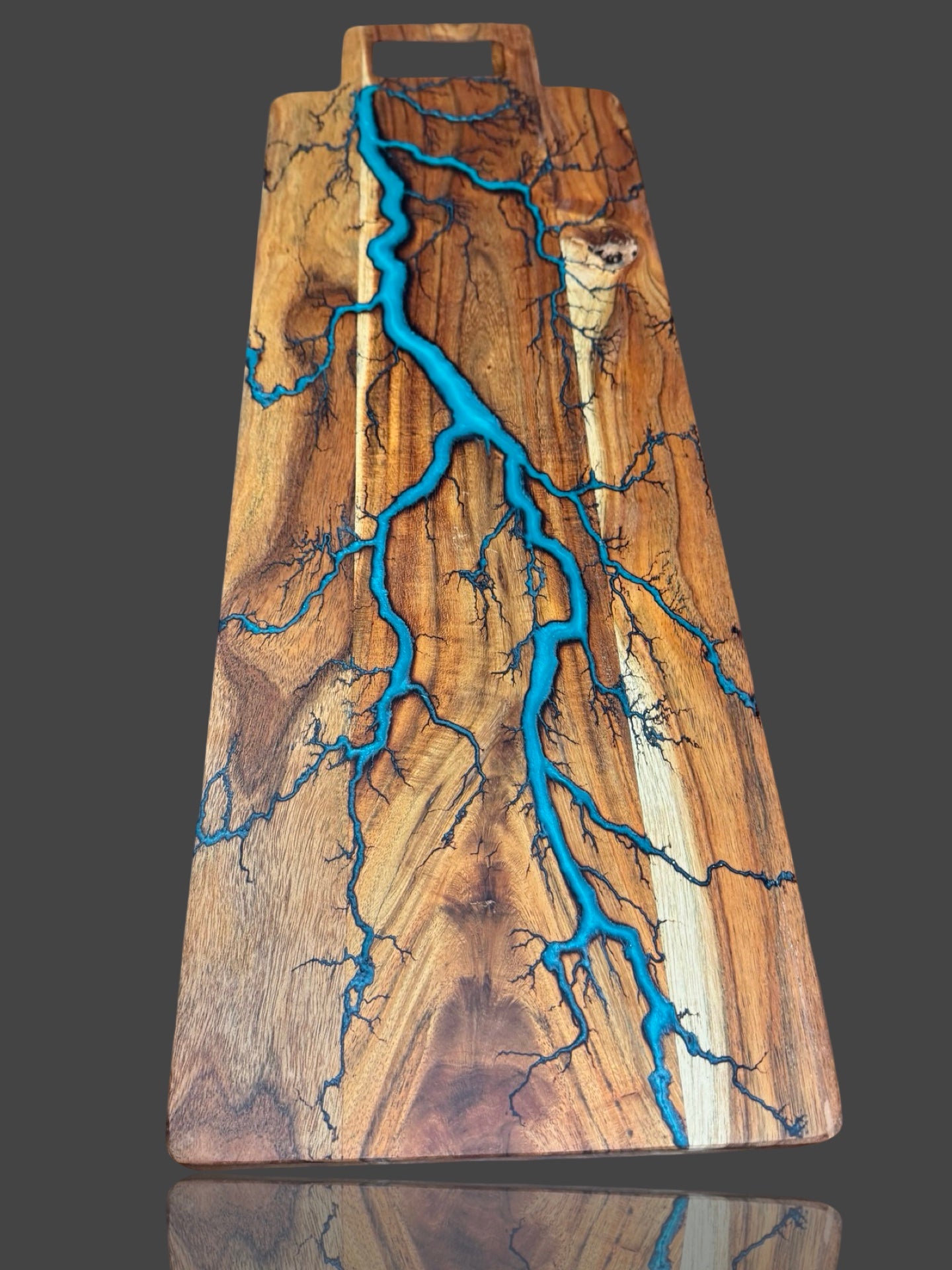 Fractal Flow Designs charcuterie board – artisan Australian hardwood with bold resin art and fractal burning. Premium timber serving board for cheese, grazing, and wine nights. Made in Bairnsdale Victoria, perfect wedding, birthday, or anniversary gift idea.