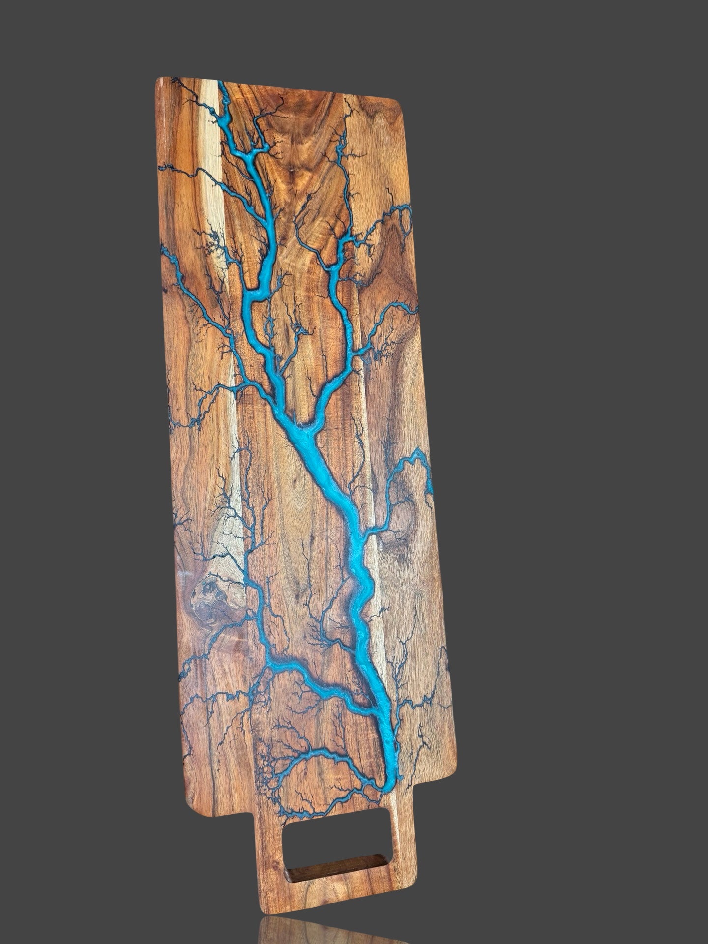 Luxury charcuterie board by Fractal Flow Designs – handcrafted from Australian hardwood with resin inlays and fractal burning. Premium timber serving platter for cheese, grazing, and charcuterie spreads. Made in Bairnsdale Victoria, artisan wedding gift idea.