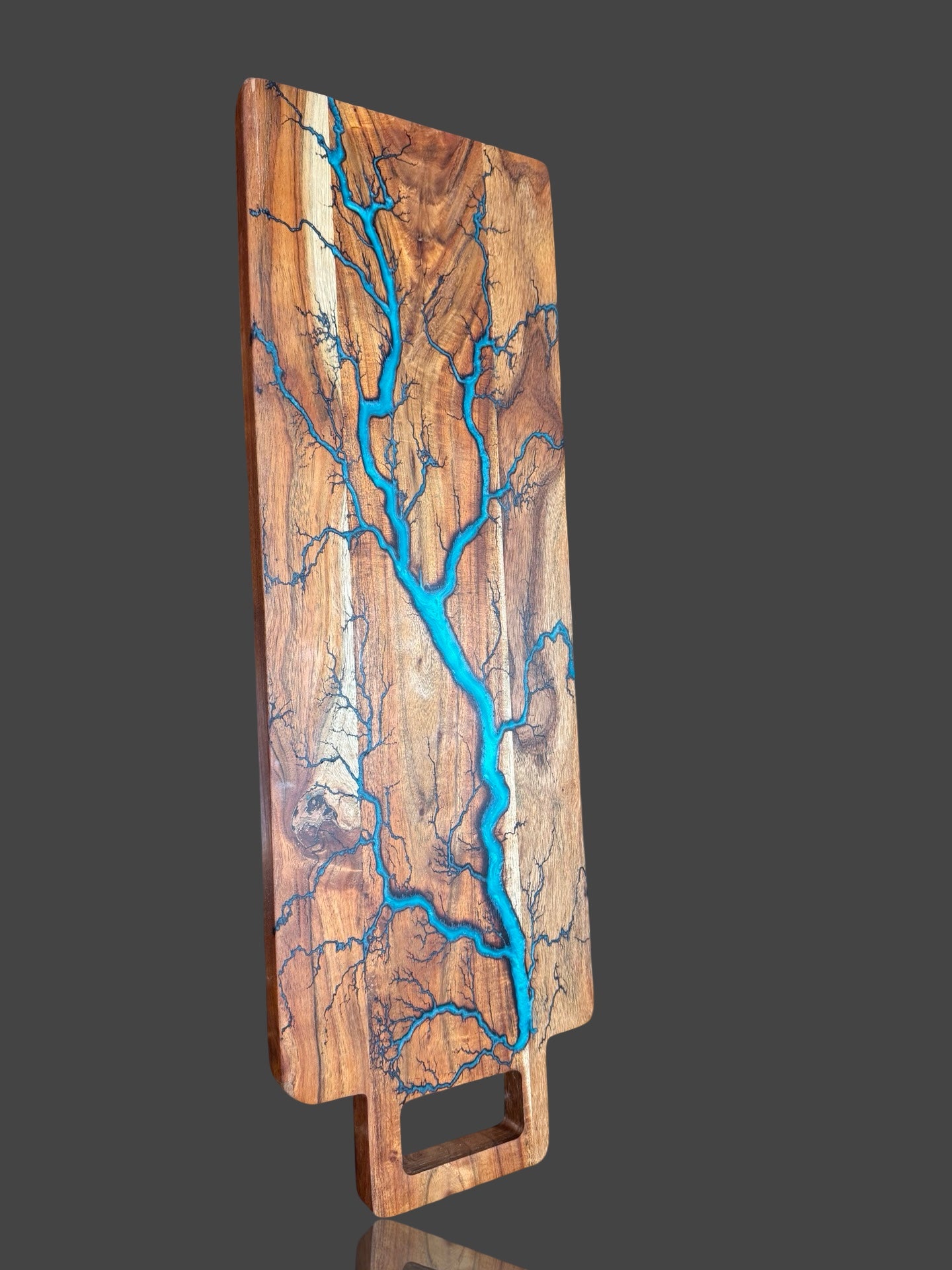 Artisan charcuterie board by Fractal Flow Designs – handcrafted Australian hardwood with resin inlays and fractal burning. Premium timber serving platter for cheese, grazing, and entertaining. Made in Bairnsdale Victoria. Perfect wedding or corporate gift.