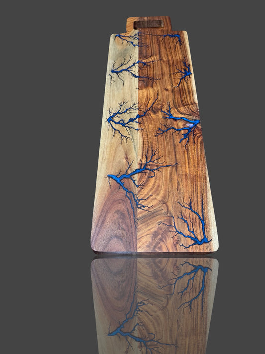 Handcrafted charcuterie board from Fractal Flow Designs – Australian hardwood with resin inlays and fractal burning. Premium artisan timber serving board for cheese, grazing, and charcuterie spreads. Made in Bairnsdale Victoria, a standout gift for weddings and birthdays.
