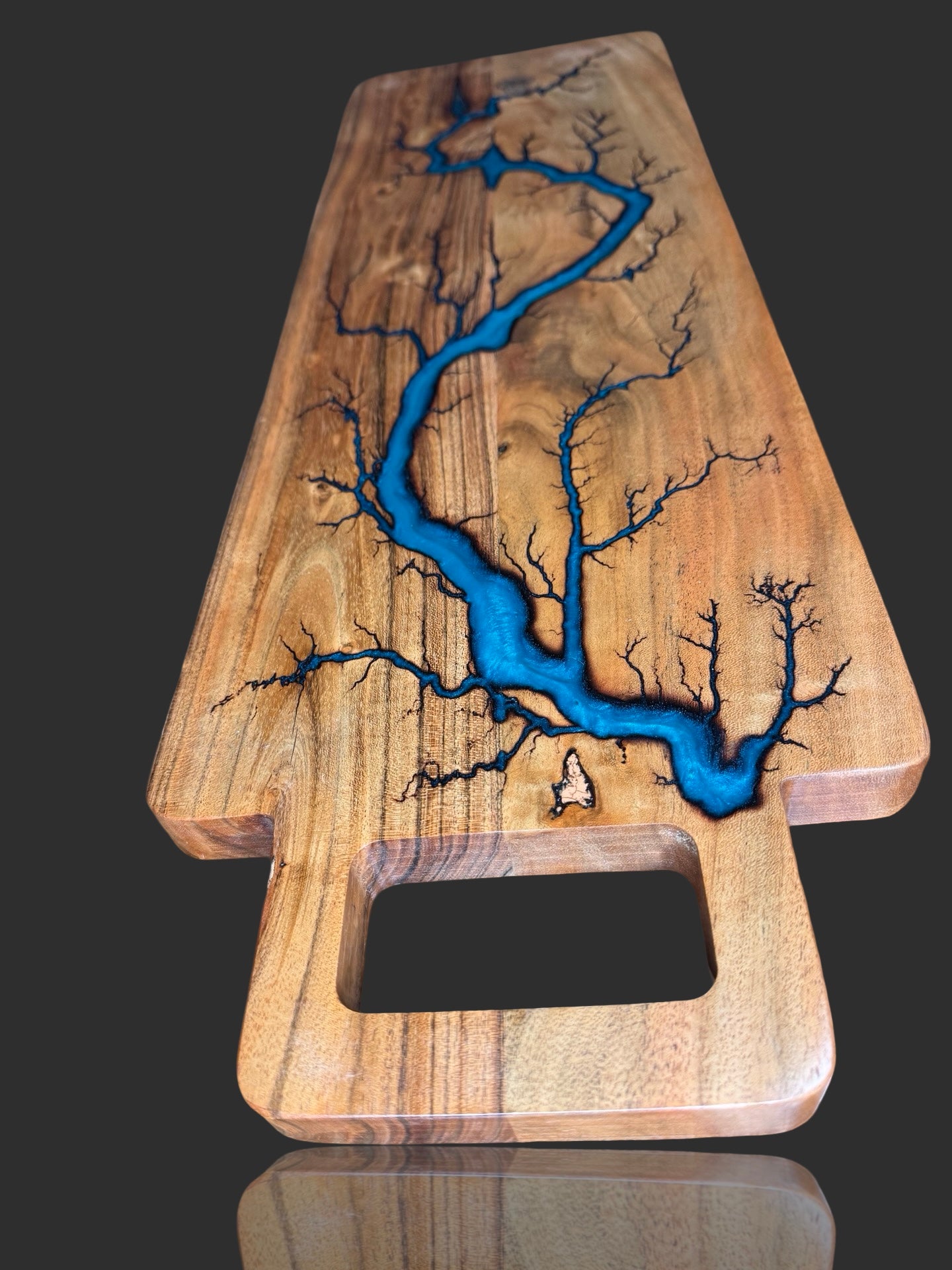 Fractal Flow Designs resin charcuterie board – handcrafted Australian hardwood with fractal burning. Premium artisan timber serving platter for cheese, grazing, and wine nights. Made in Bairnsdale Victoria, ideal luxury gift for weddings, birthdays, and events.