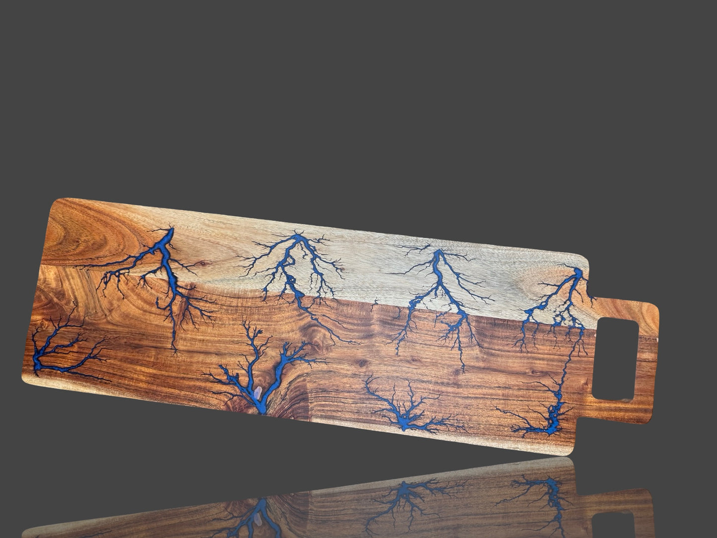Fractal Flow Designs resin charcuterie board – artisan Australian hardwood with striking resin inlays and fractal burning. Premium timber platter for cheese, grazing, and charcuterie. Made in Bairnsdale Victoria, luxury gift for weddings, birthdays, and housewarmings.