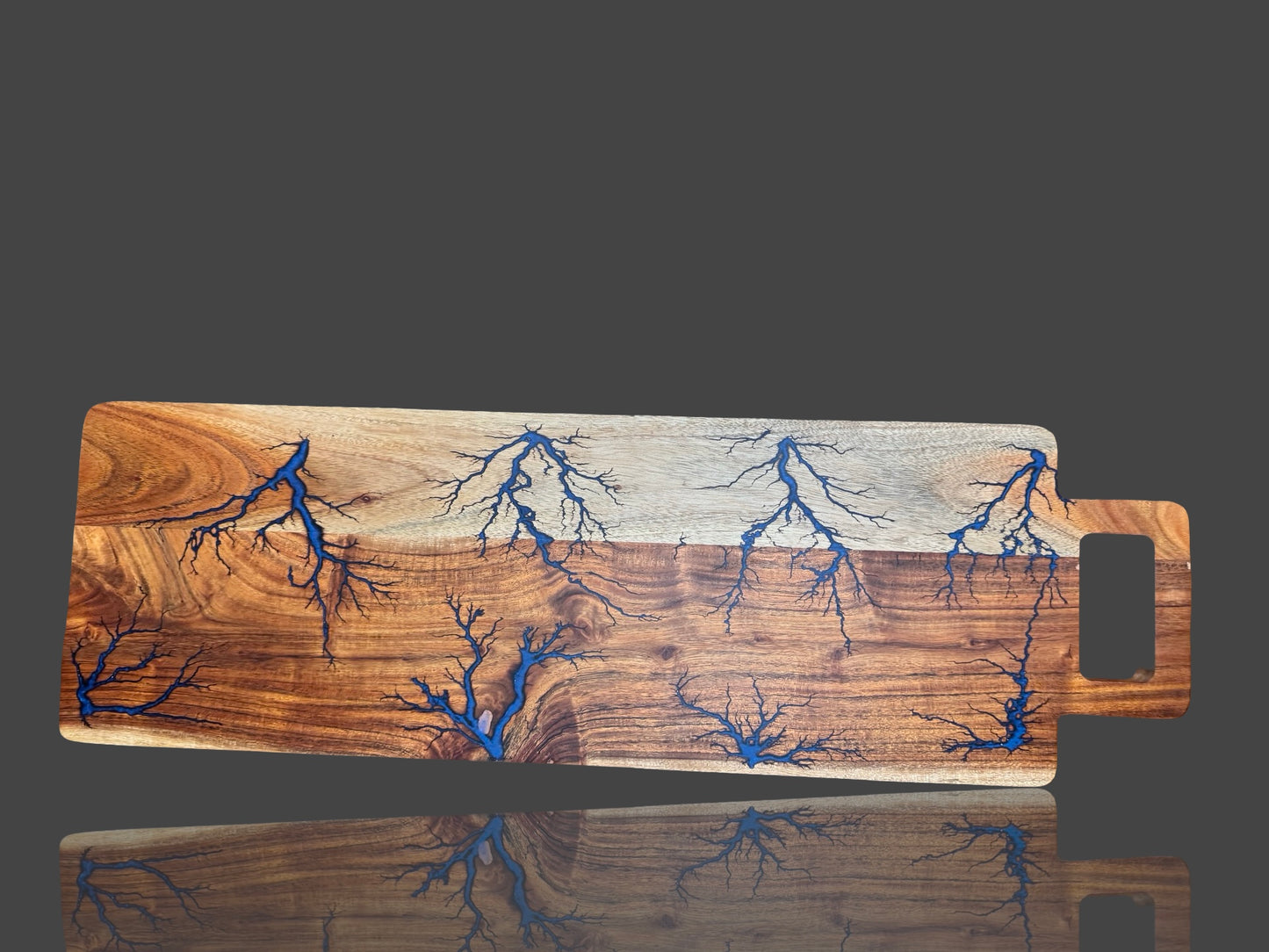 Luxury charcuterie board by Fractal Flow Designs – artisan Australian hardwood with resin inlays and fractal burning. Premium timber serving board for cheese, grazing, and charcuterie. Made in Bairnsdale Victoria, perfect for weddings, anniversaries, and events.