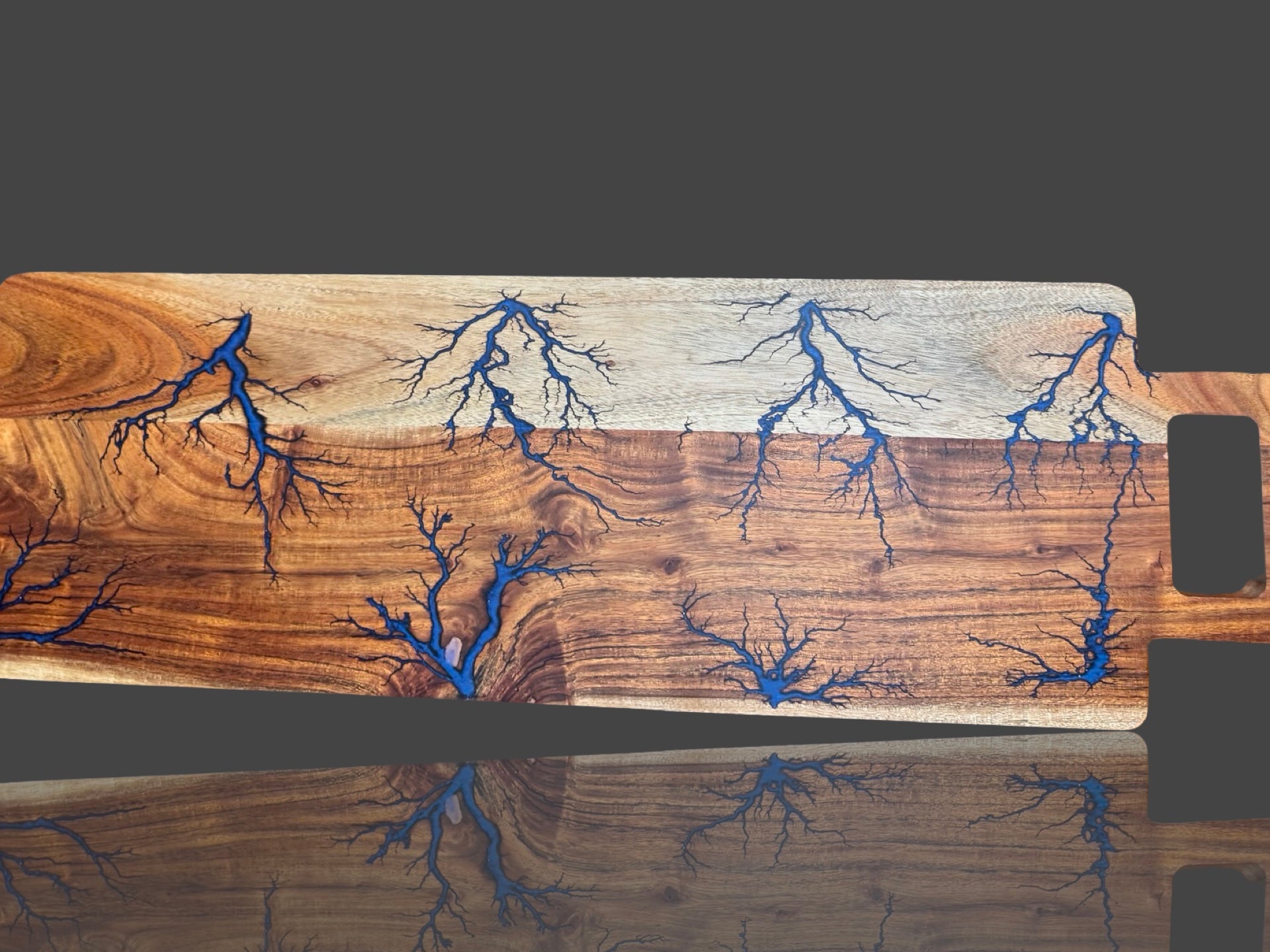 Premium resin charcuterie board from Fractal Flow Designs – handcrafted Australian hardwood with fractal burning. Luxury timber platter for cheese, grazing, and charcuterie. Made in Bairnsdale East Gippsland Victoria, artisan wedding, birthday, or corporate gift.