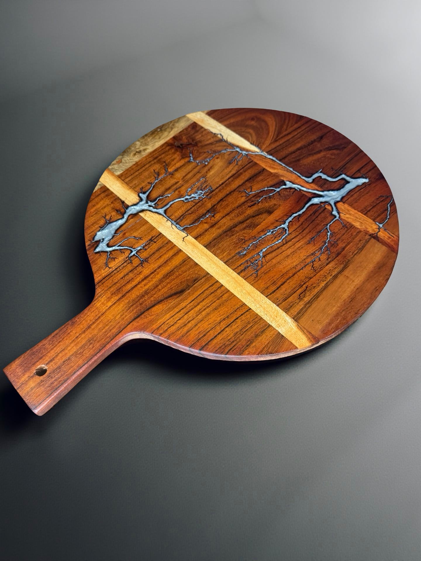 Premium silver resin cheese board round acacia paddle handcrafted electric resin boards australia
