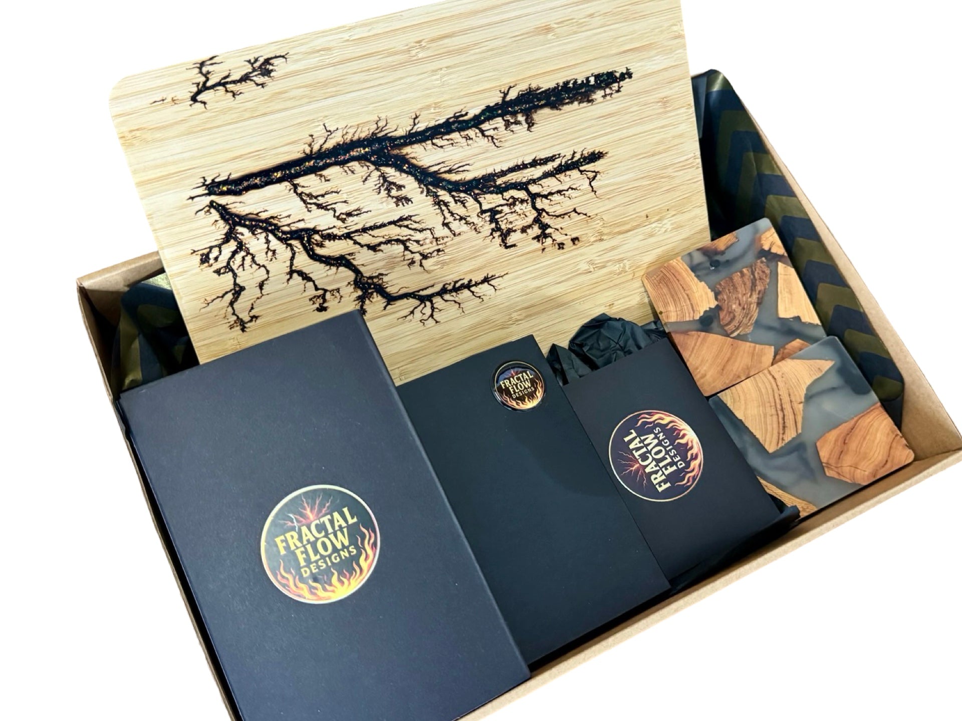 Bamboo kitchen gift set with chopping board knife and coasters Australian made