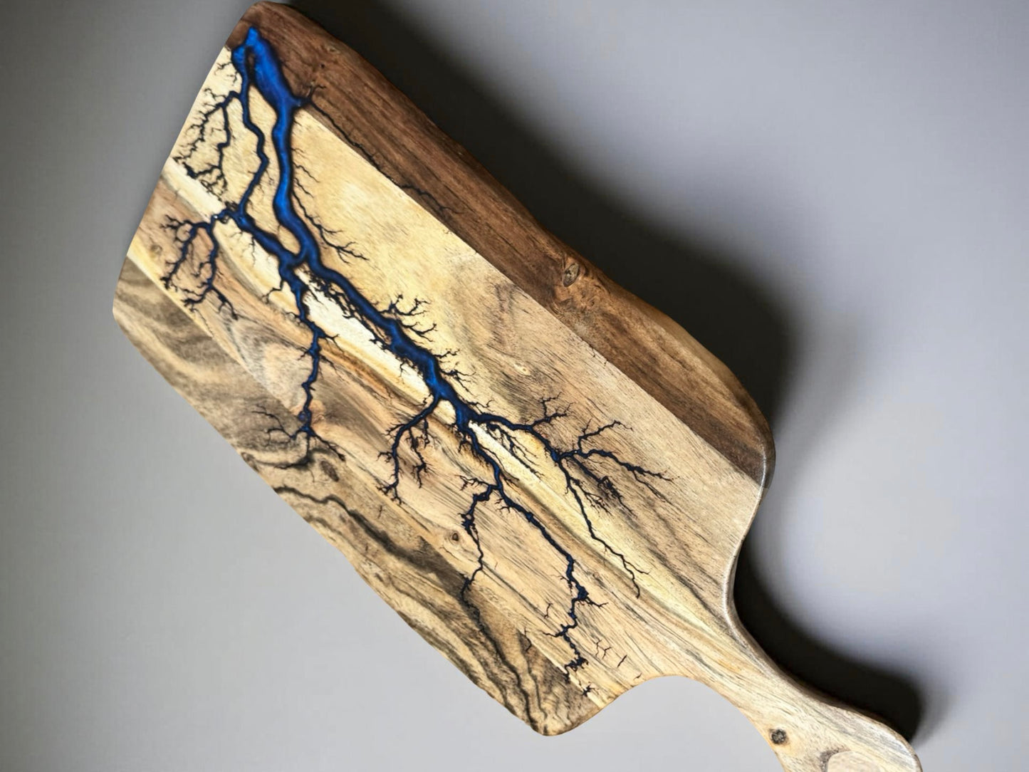 Sapphire blue resin swirl cheese paddle rectangle acacia board handcrafted for luxury grazing setups resin boards australia