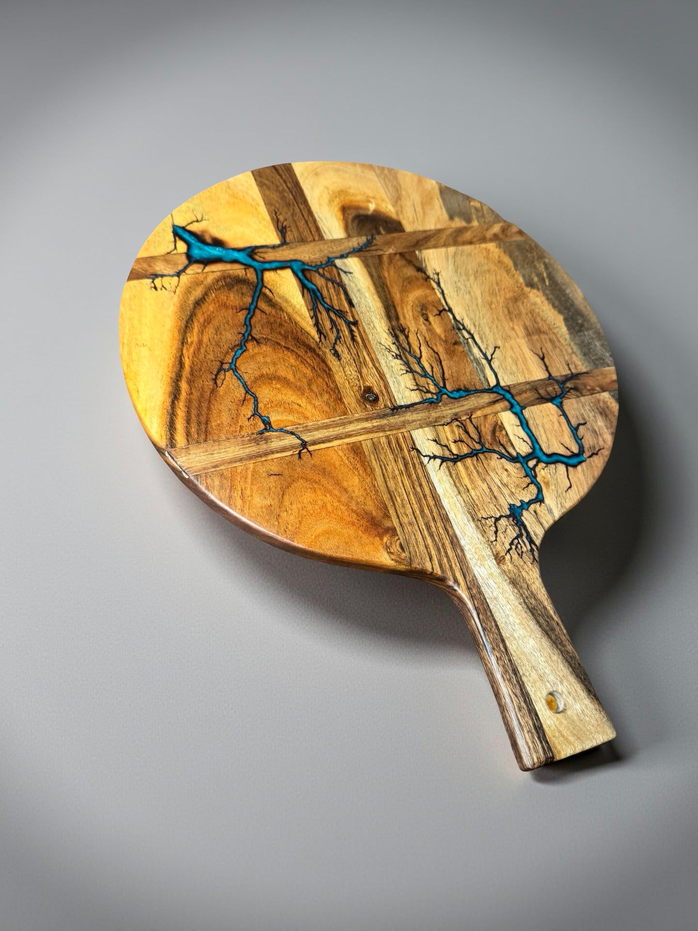 Premium lagoon blue resin cheese board round acacia paddle handcrafted australian resin boards