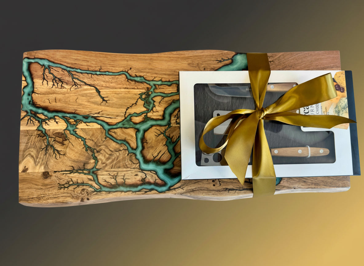 Resin Charcuterie Board with Cheese Knife Set | Fractal Flow Designs - Resin Boards