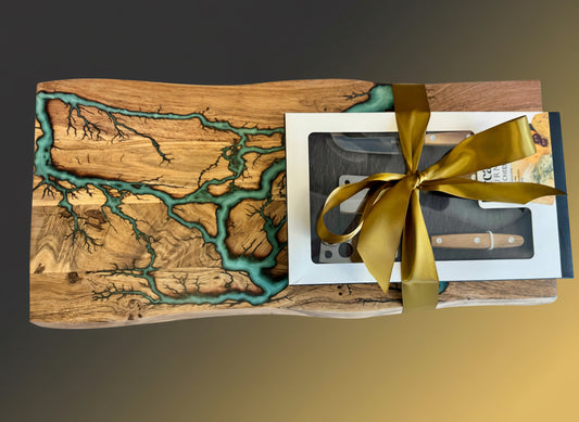 Resin Charcuterie Board with Cheese Knife Set | Fractal Flow Designs - Resin Boards
