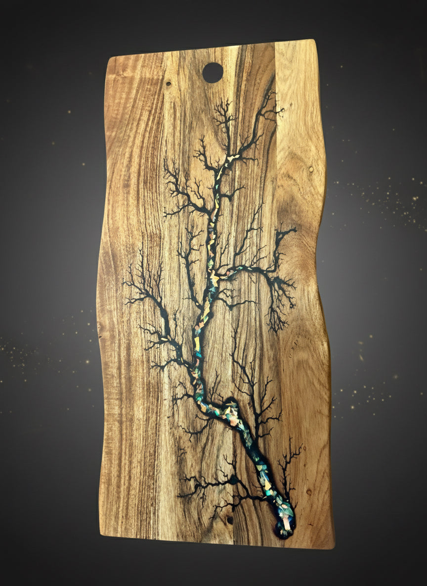 Australian resin live edge charcuterie board handcrafted by Fractal Flow Designs, premium timber platter for grazing and entertaining, Bairnsdale Victoria - Aust