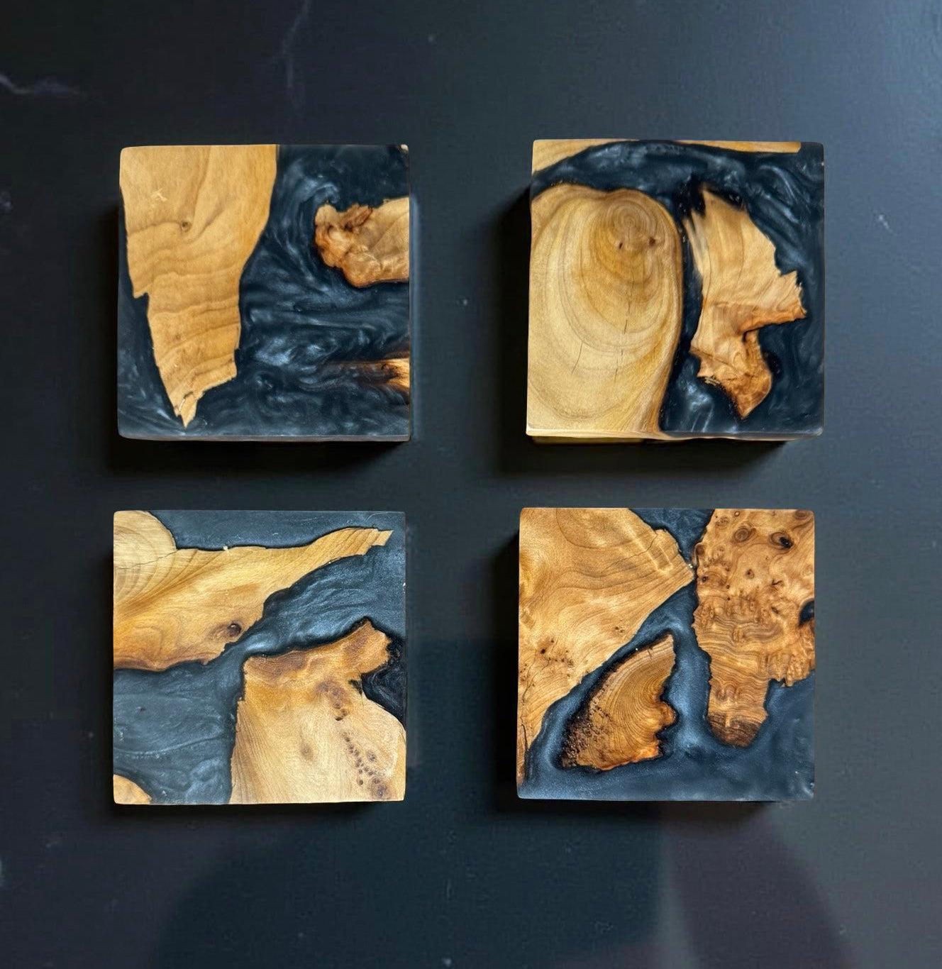 Minimalist black resin timber coaster handmade in East Gippsland Australia