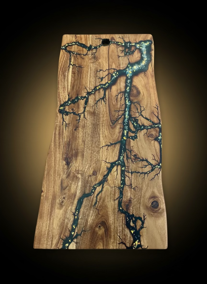 Handcrafted live edge resin serving board – Australian timber charcuterie platter by Fractal Flow Designs, Bairnsdale VIC.