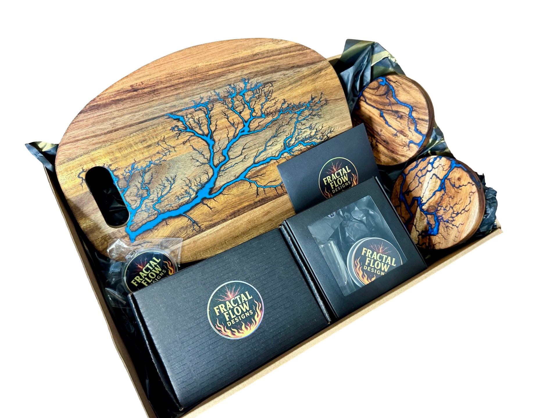 Artisan resin cheese board gift box handcrafted in East Gippsland by Fractal Flow Designs