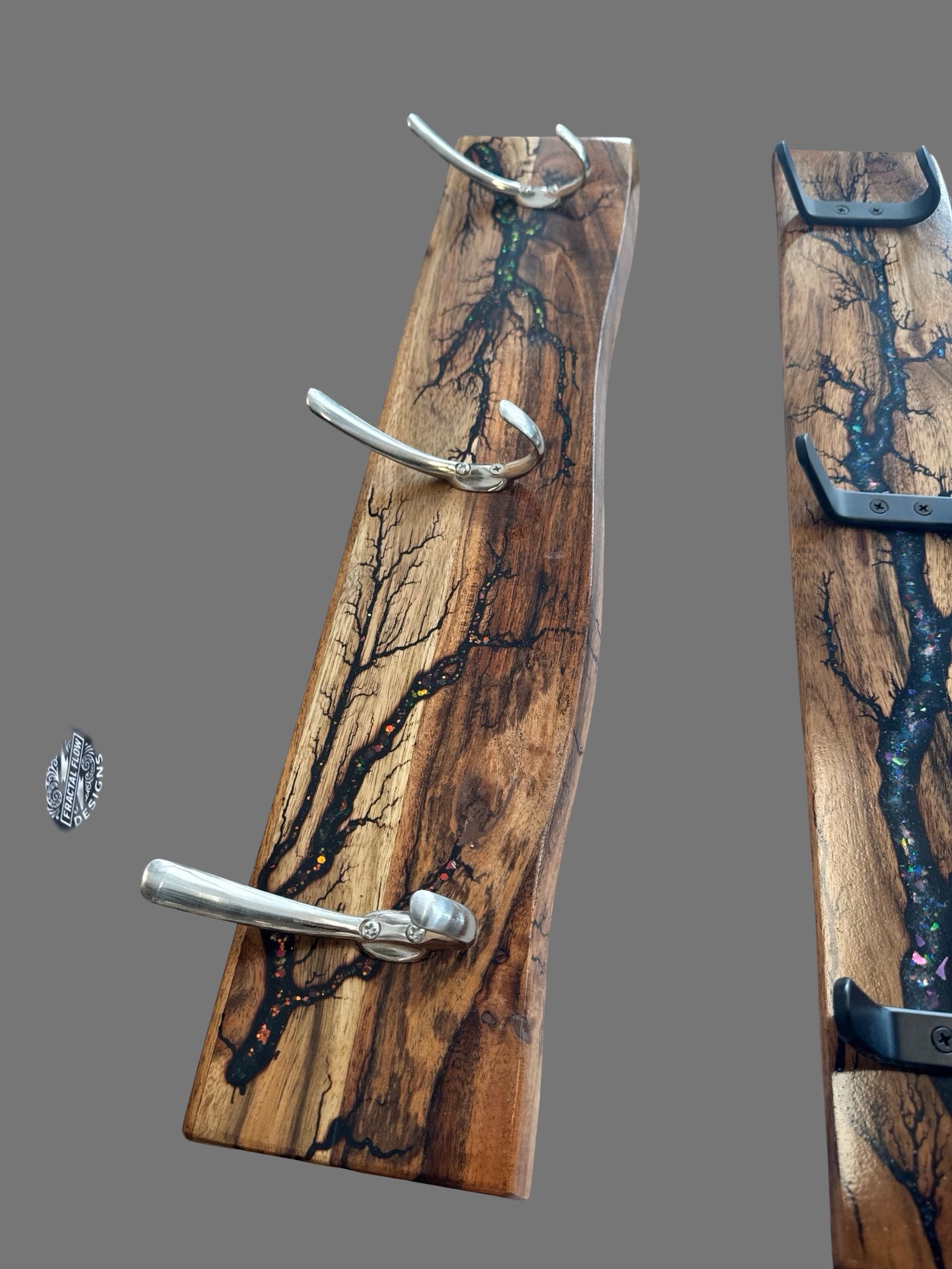 Fractal Flow Designs premium timber coat rack, Australian-made with fractal patterns. Handmade wall décor piece