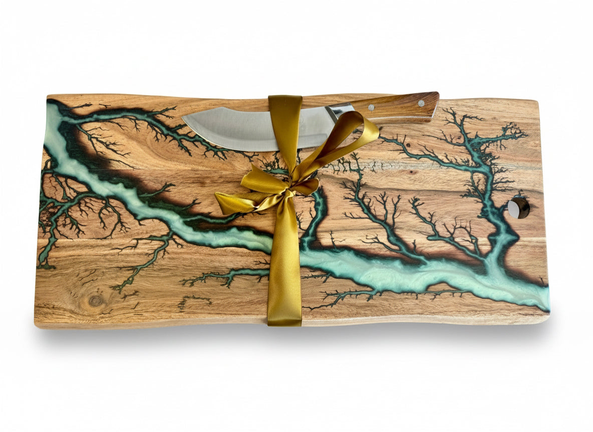 Premium Australian resin serving board with fractal burning art pattern