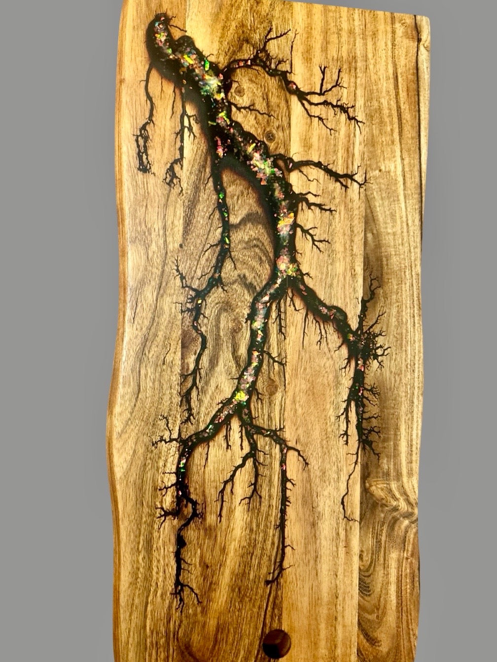 Luxury live edge timber and resin art charcuterie board with resin inlay, perfect for grazing platters and gifts