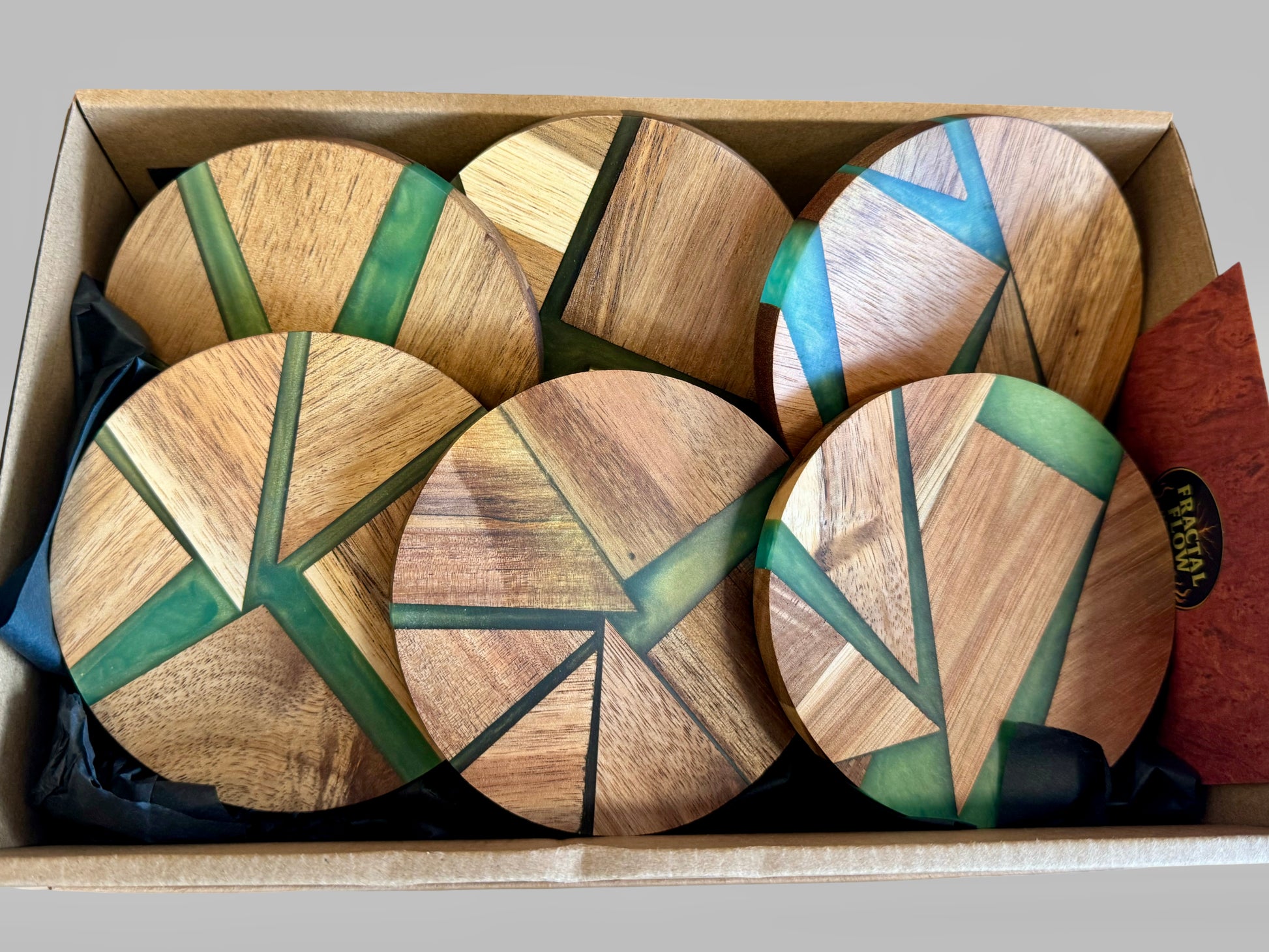 Resin coaster gift set Australia, premium home and kitchen décor by Fractal Flow Designs