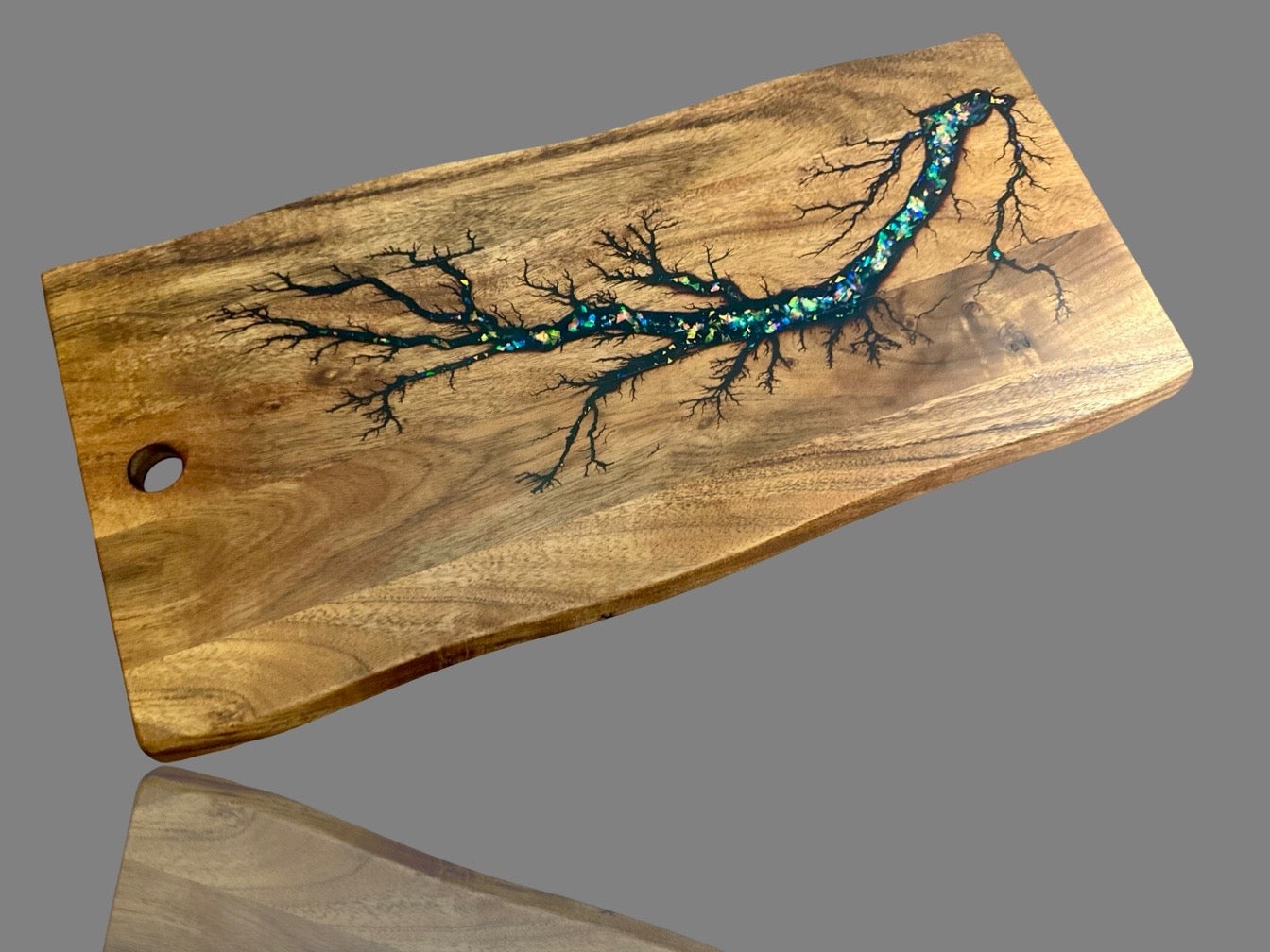 Resin inlay live edge timber board – premium serving platter from Bairnsdale, Victoria