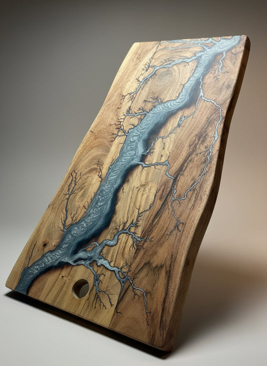 Premium resin board handcrafted from sustainable Australian timber by Fractal Flow Designs East Gippsland Resin Boards Australia
