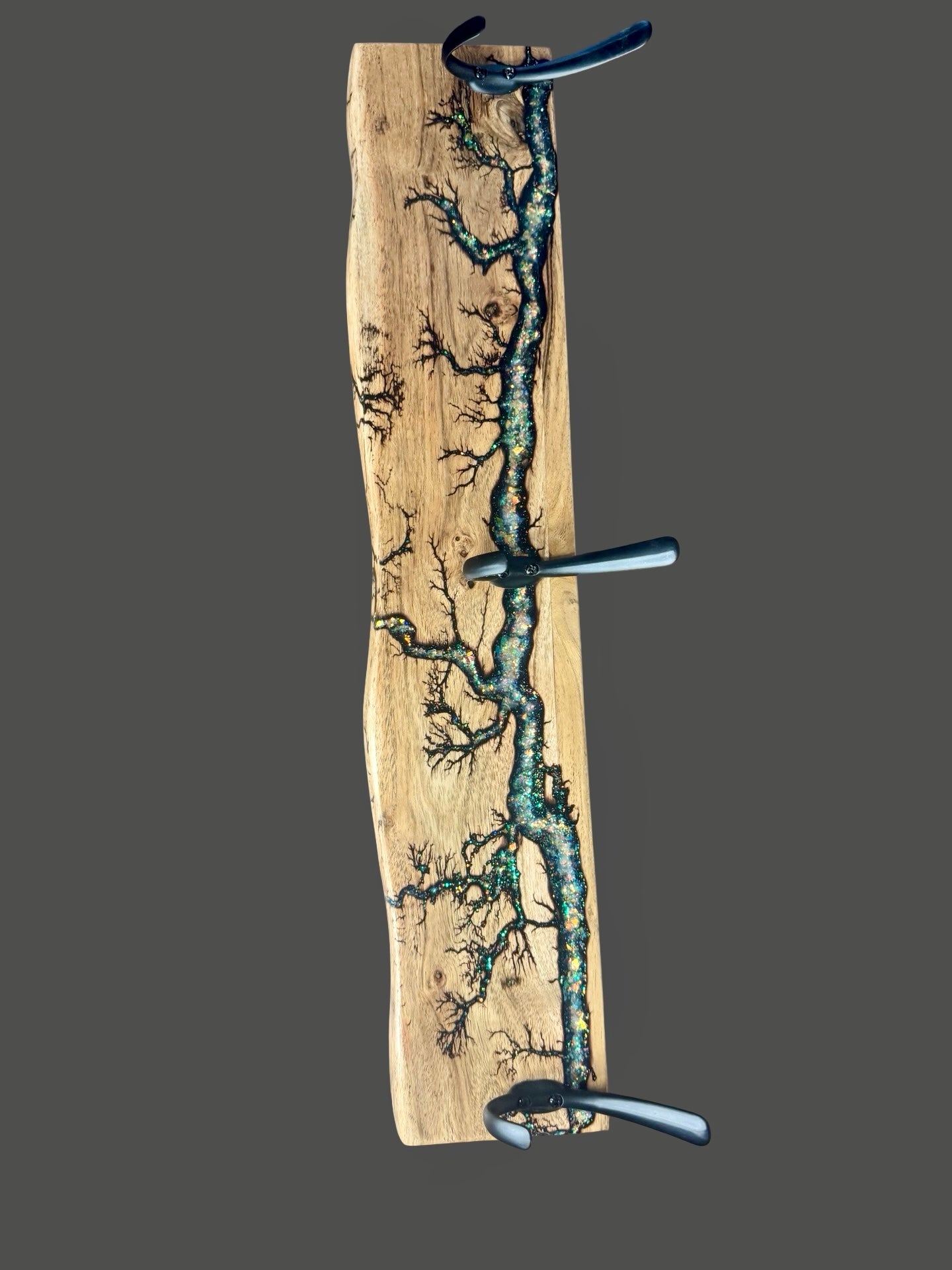 Resin timber coat rack designed by Fractal Flow Designs premium handcrafted wall mounted piece made in East Gippsland