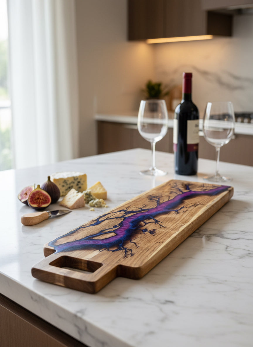 Premium timber and resin serving platter by Fractal Flow Designs artisan made East Gippsland Resin Boards Australia