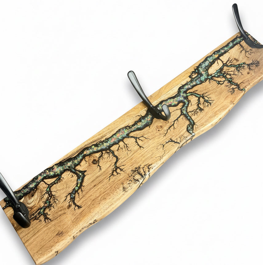 Australian made resin timber coat rack handcrafted by Fractal Flow Designs perfect for home entryway or gift idea