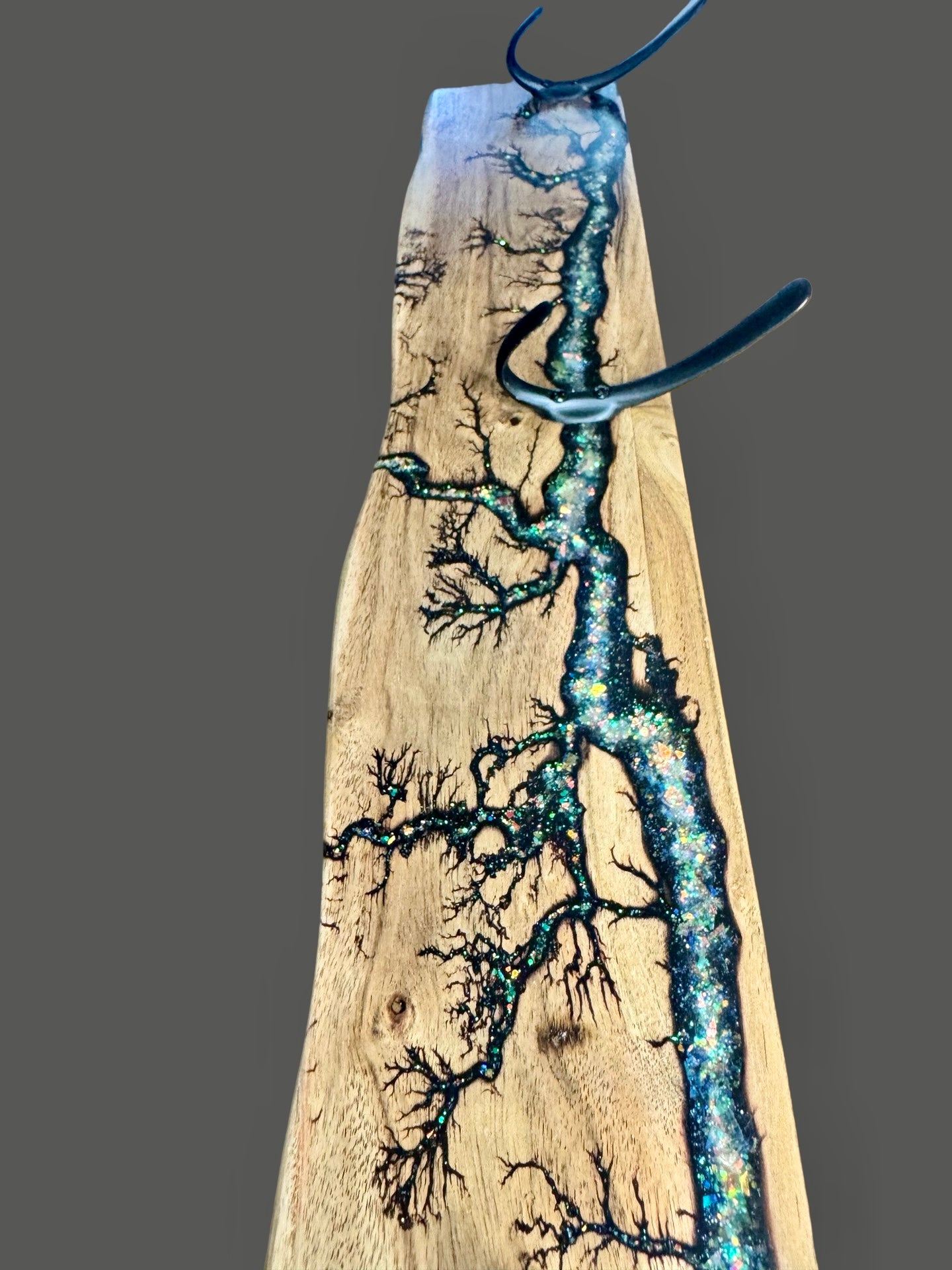 Premium wall mounted coat rack featuring resin and timber design artisan made by Fractal Flow Designs East Gippsland