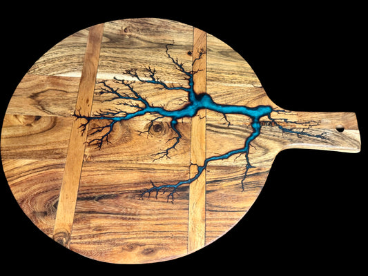 Sustainable timber resin cheese board with fractal art design Australia wide