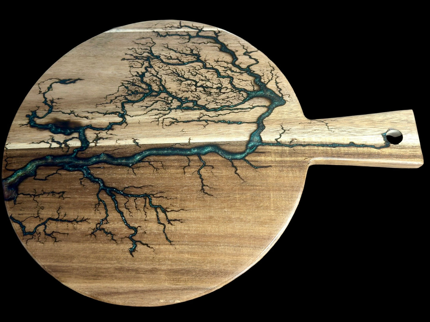 Artisan timber cheese board featuring resin art and fractal burning craftsmanship