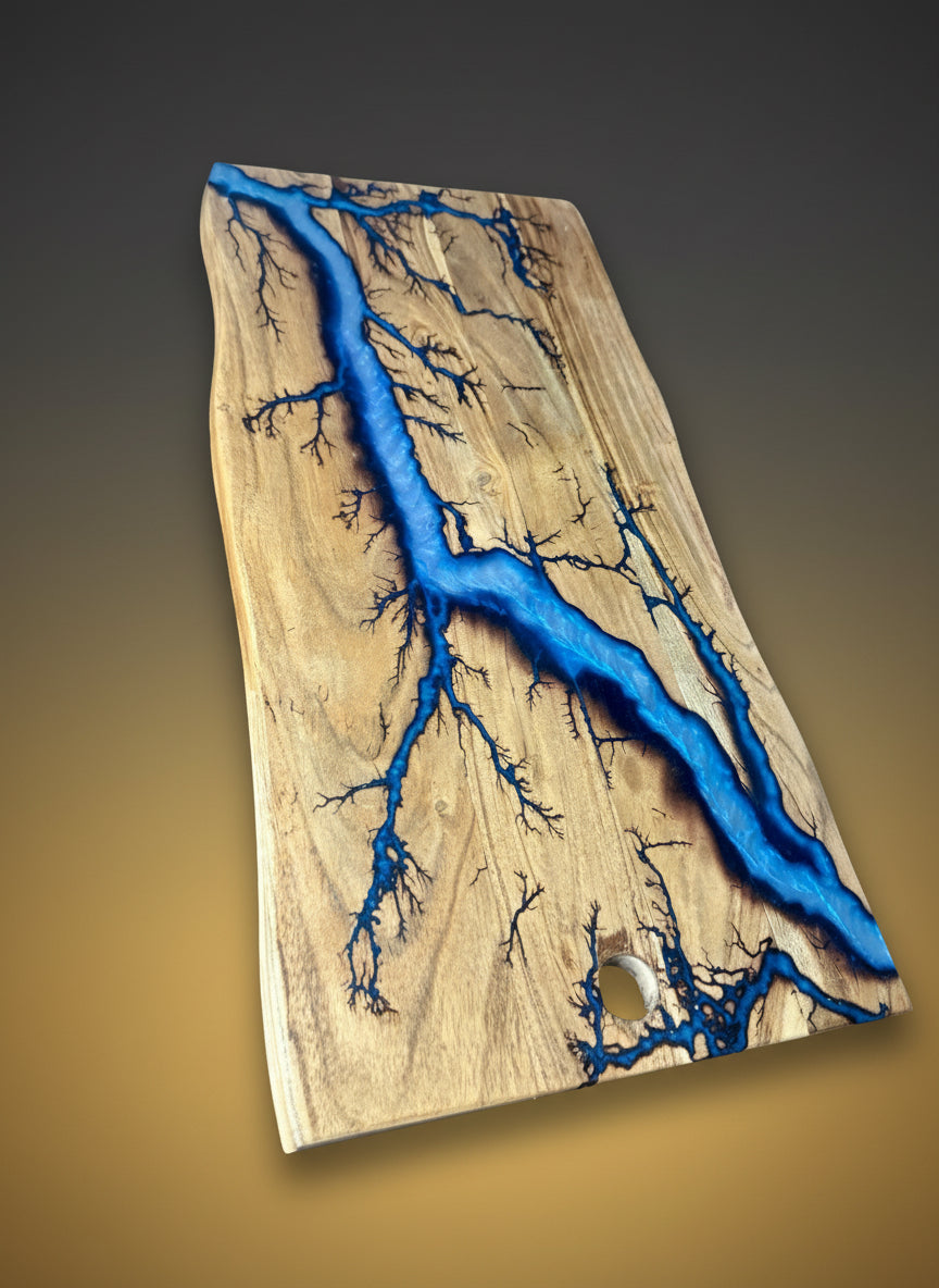 Artisan resin board combining timber and resin design made in East Gippsland Fractal Flow Designs Australian made