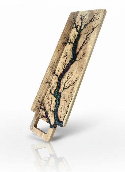 Front view holographic resin serving platter sustainable Australian timber resin art board Fractal Flow Designs East Gippsland