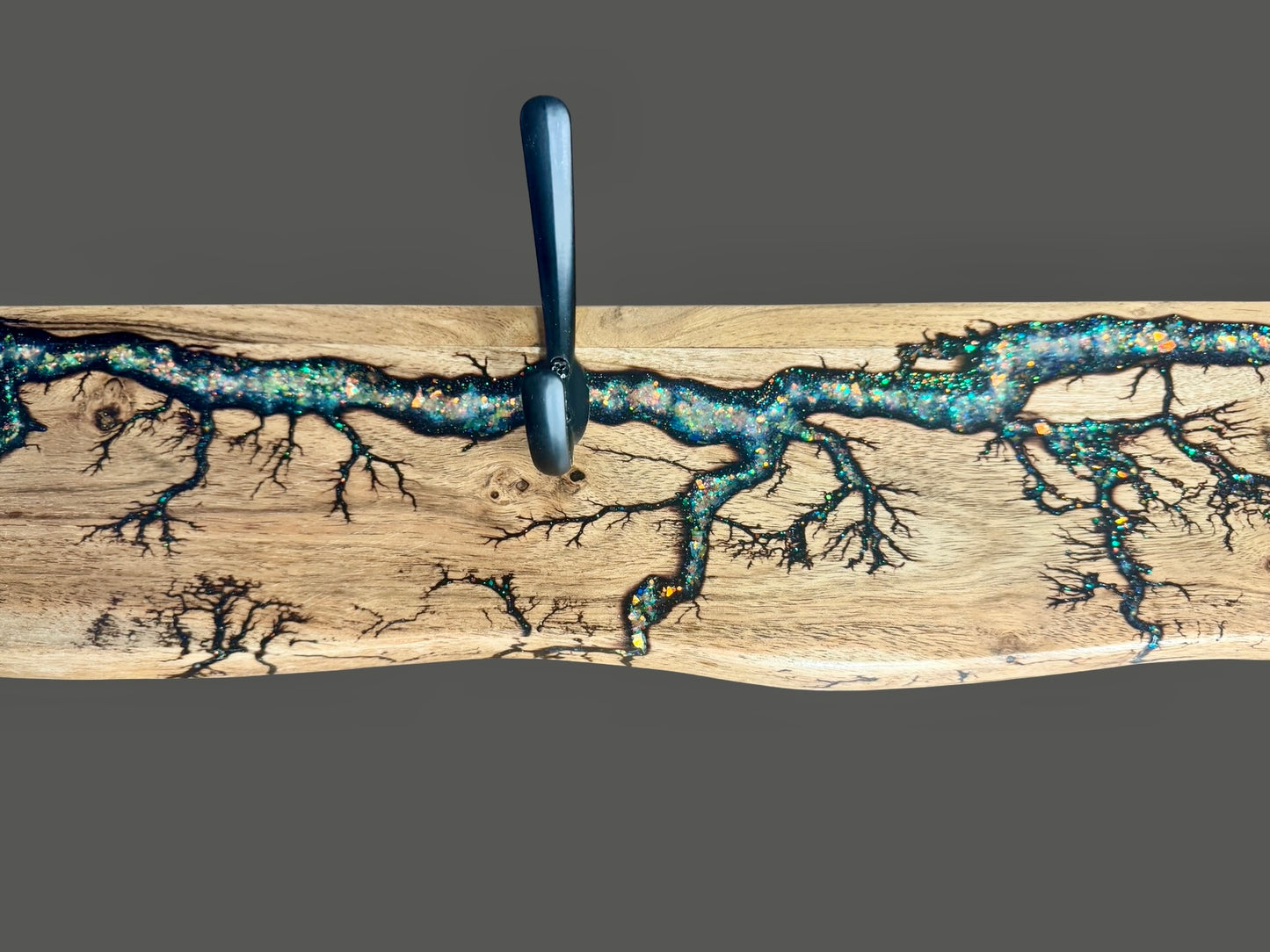 Modern resin art coat rack sustainable Australian timber handmade by Fractal Flow Designs Resin Boards Australia