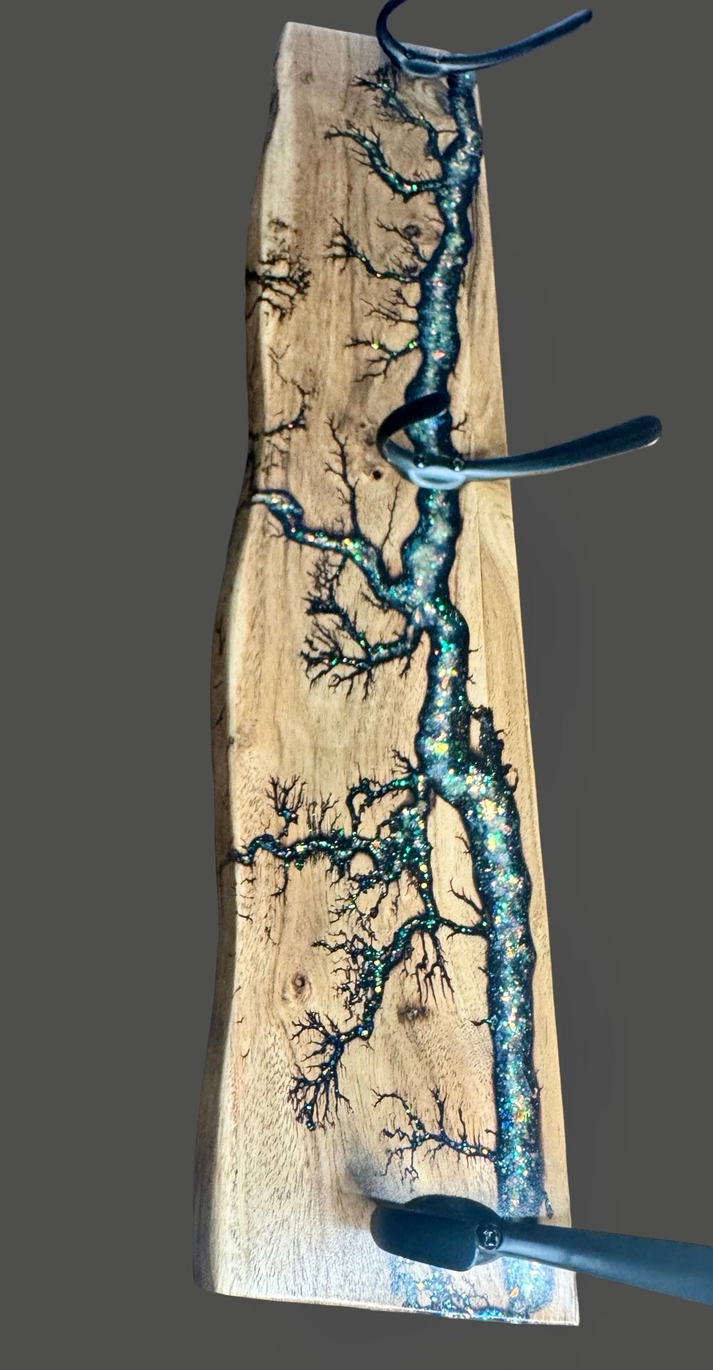 Resin coat rack with fractal burning artwork designed and made in East Gippsland by Fractal Flow Designs premium home decor