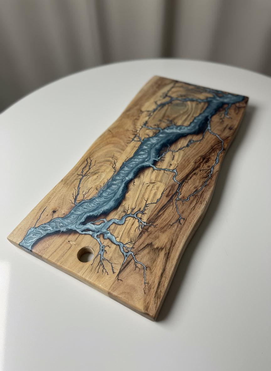 Lifestyle image resin board used for cheese and grazing display handcrafted by Fractal Flow Designs East Gippsland Australian made